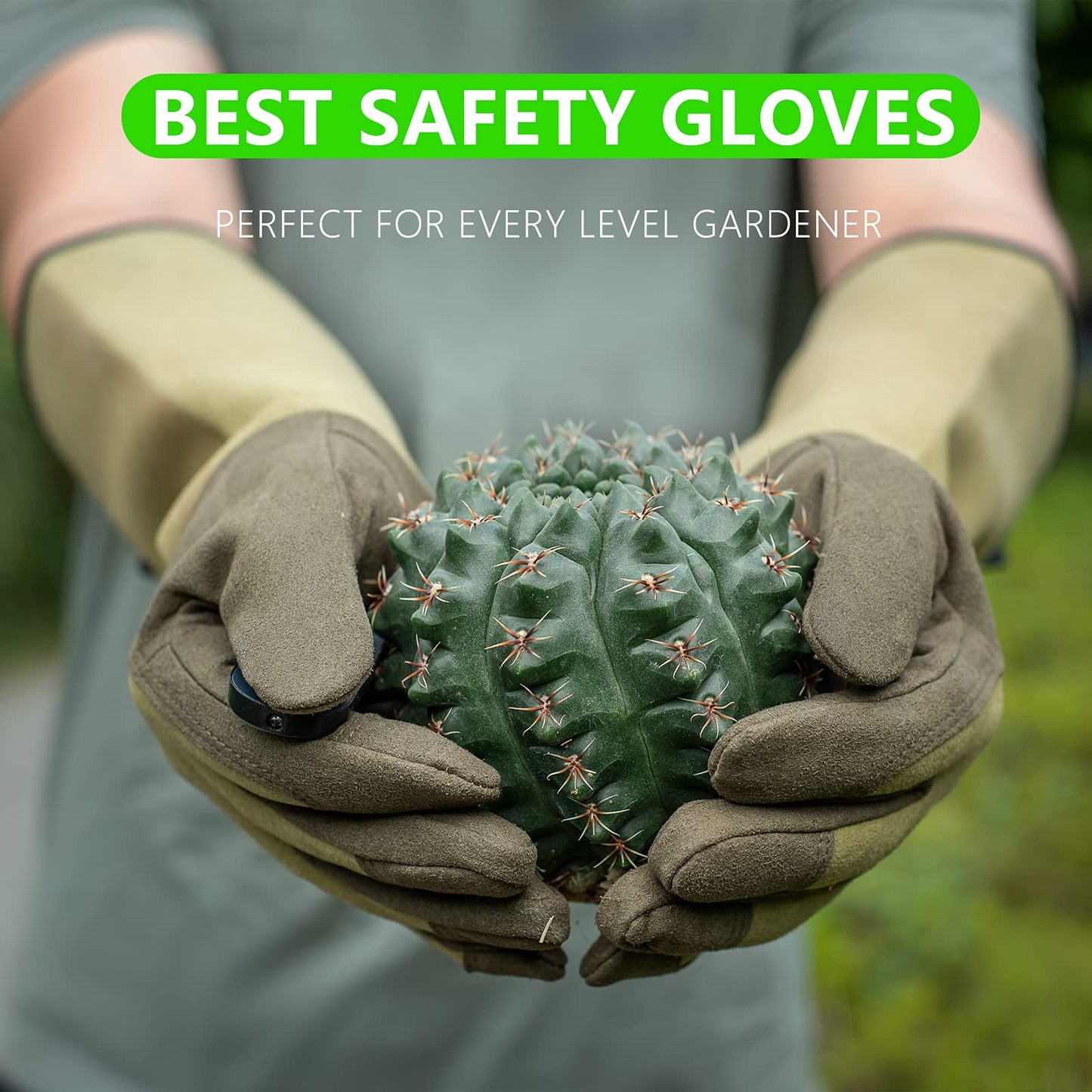 Yionaiyi Professional Rose Pruning Thorn Proof Gardening Gloves with Long Forearm Protection for Men and Women (1 Pair) (green, Large