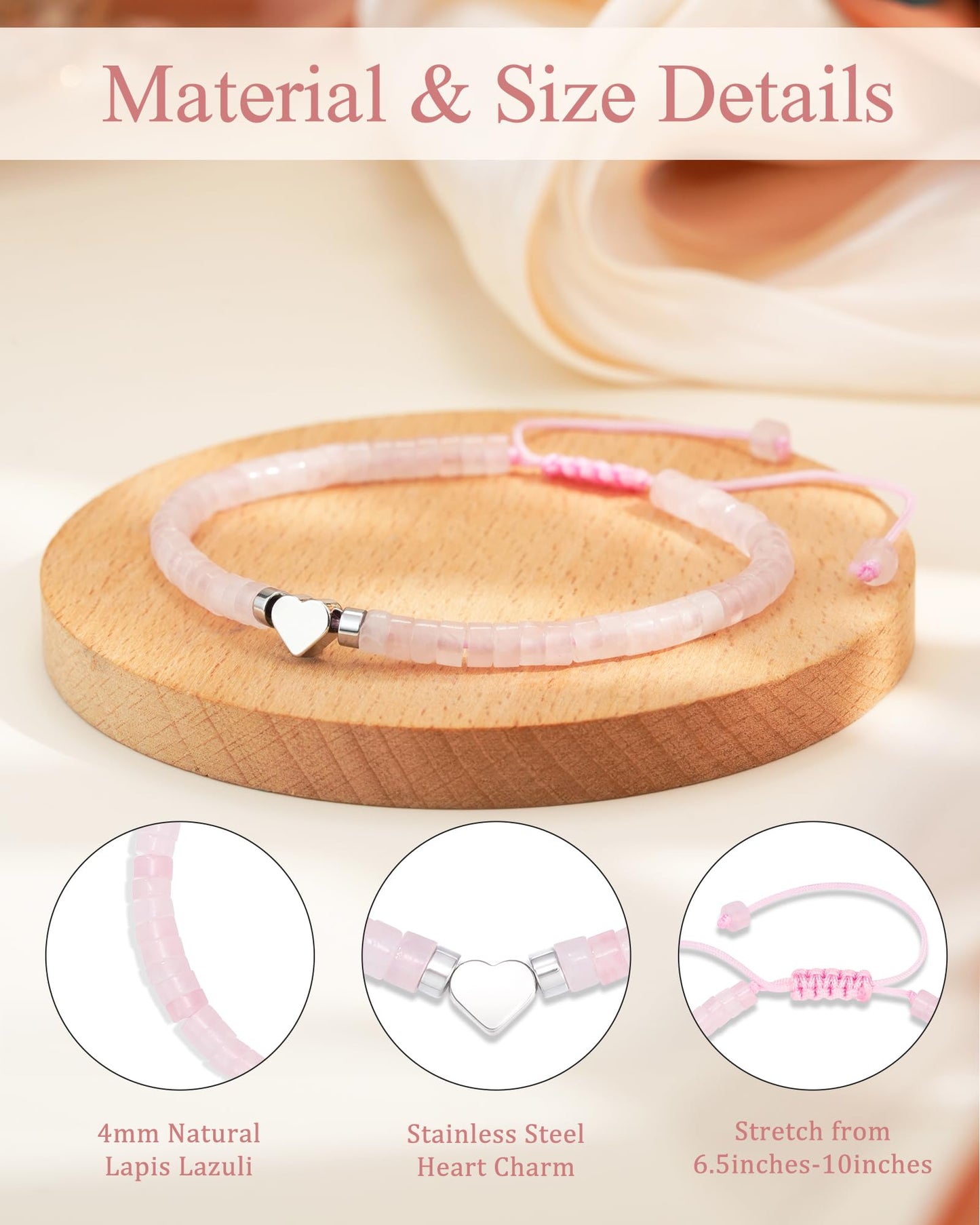 LAVEIR Healing Bracelets for Women - Rose Quartz Bracelet - Healing Prayers Crystal Bracelet, 4mm Natural Stone Stress Relief Beads Get Well Soon Gifts