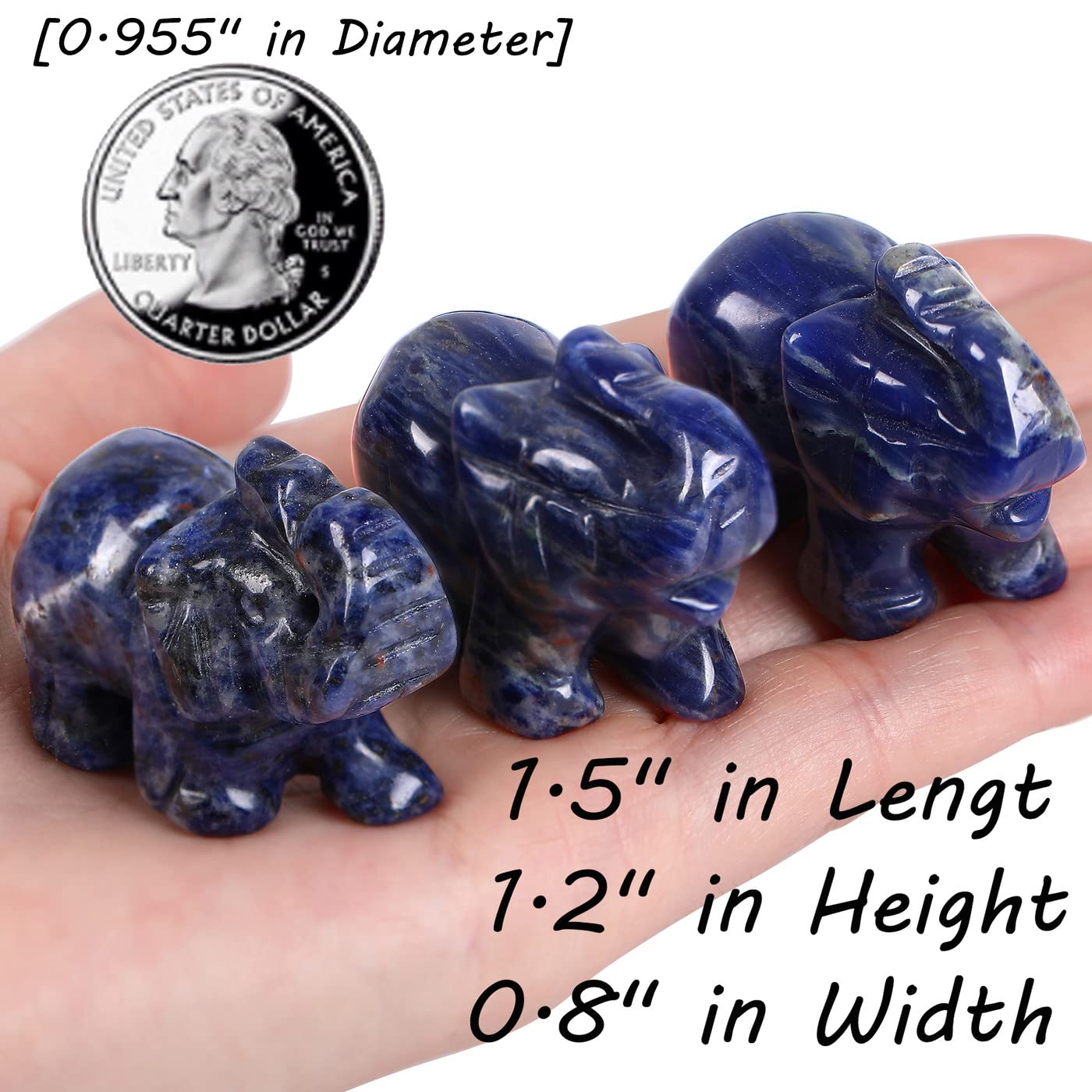 QINJIEJIE Crystals Elephant Decor Blue Sodalite Cute Desk Stones Statue Natural Gemstones Decoration Home Room Office Pocket Figurine Meditation Spiritual Christmas Stocking Stuffers Gift Women