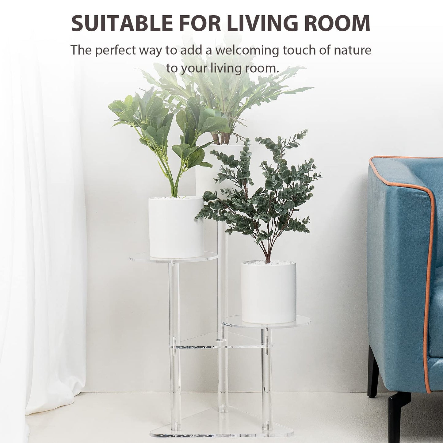 Sumerflos Acrylic Corner Plant Stand 3 Tier - Clear Indoor Plant Shelf Plant & Flower Display Rack Pot Holder for Living Room Balcony Window Modern