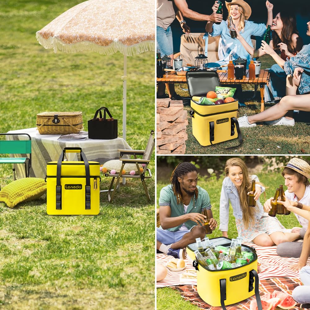Lanedo Lunch Soft Cooler 20 Can, Soft Carrying Handle Insulated Bag Portable Ice Chest Box for Lunch, Beach, Drink, Beverage, Travel, Camping, Picnic, Car, Trips, Cooler Leak-Proof (Orange)