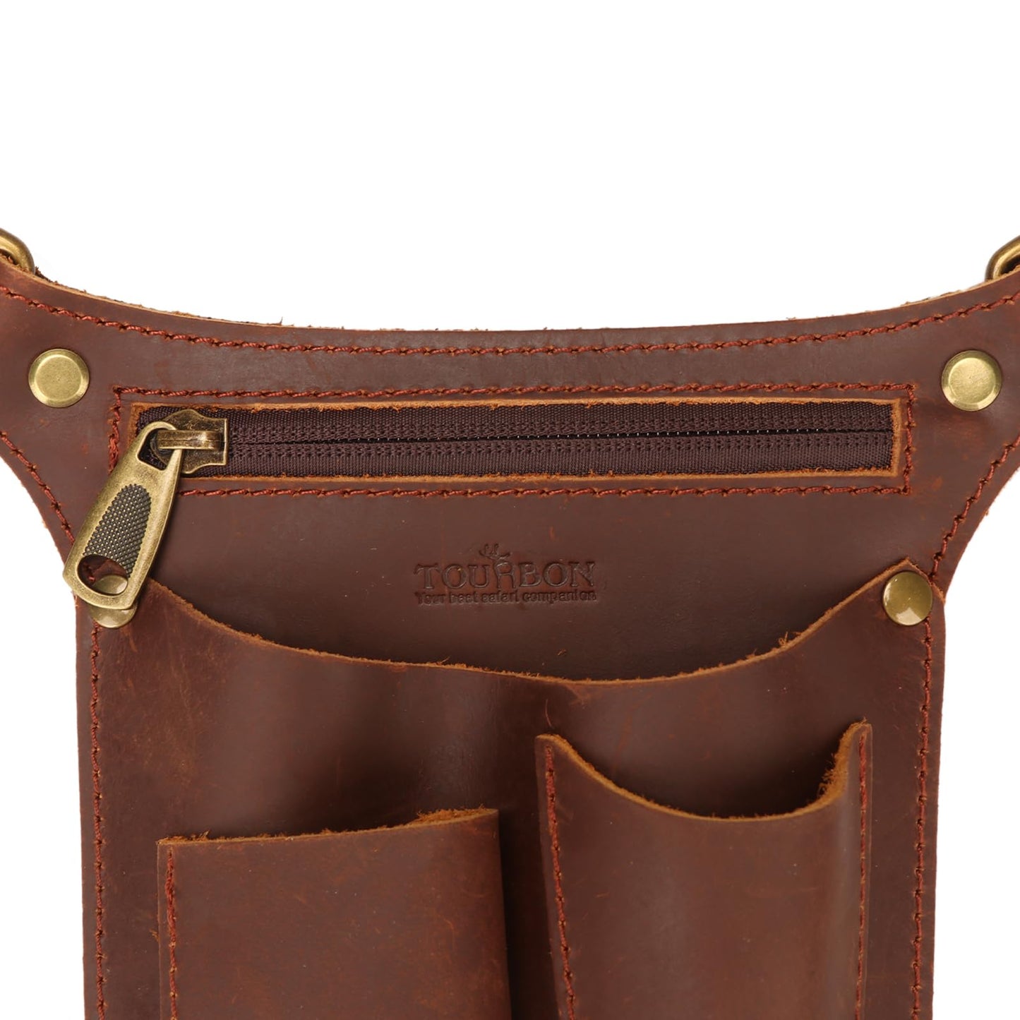 Tourbon Leather Gardening Belt Florist Tool Bag Gardener Holster Waist Pouch Electrician Carpenter Organizer Kit with 4 Pockets Up to 44"", Brown