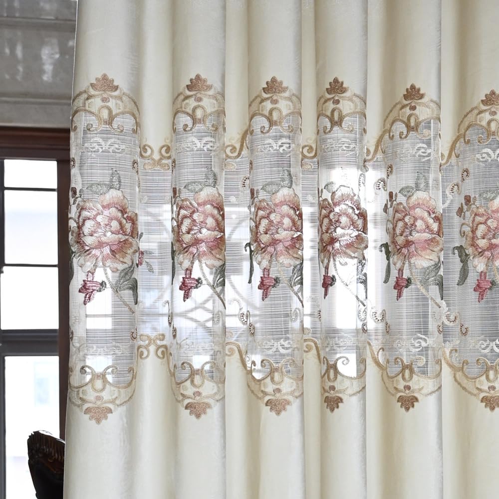 TIYANA Luxury Embroidered Cloth Curtain for Living Room 84 inch Length Custom Romantic Elegant Luxurious Delicate Embroidery Drape Window Dressing Bedroom Grommet Top 1 Panel 39x84 inch