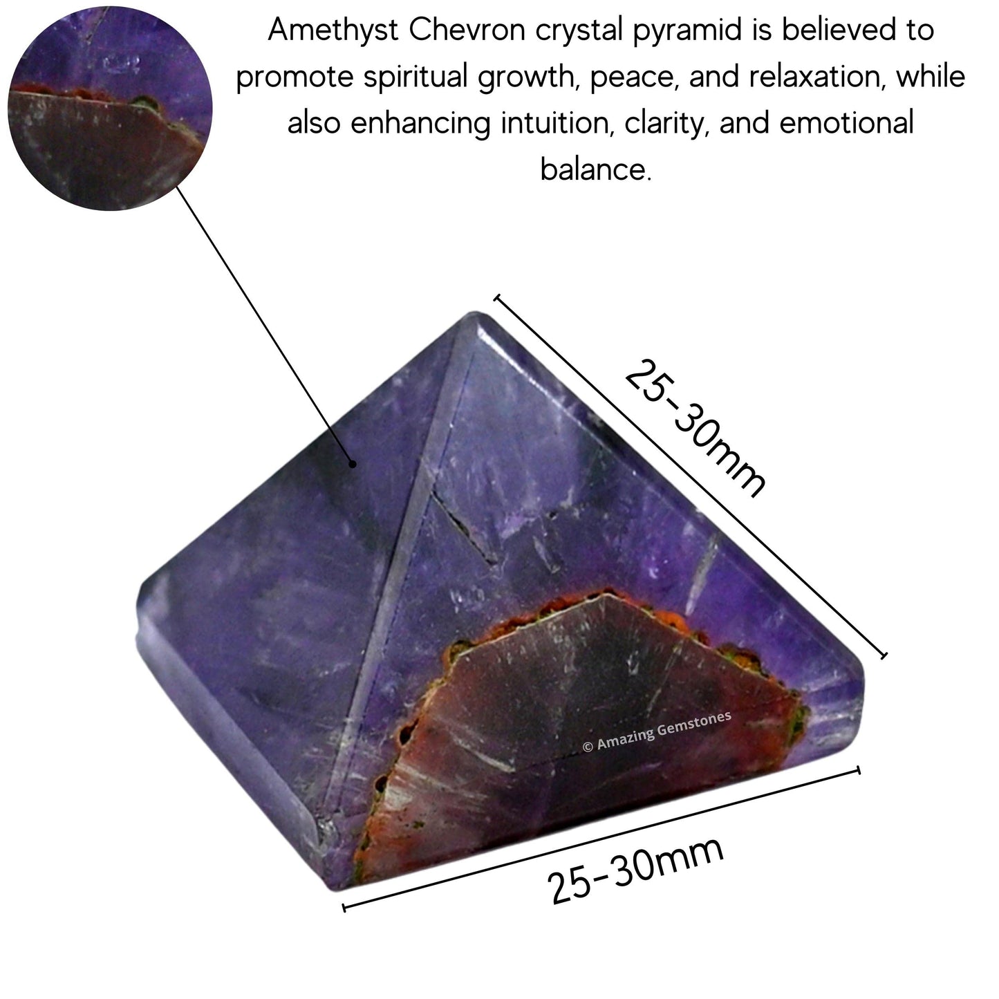 Amazing Gemstone Amethyst Chevron Pyramid Crystal Healing Stones - 1" Great Pyramid Figurine of Natural Stone Pyramid for Meditation, Reiki, Chakra Balancing and Crystal Pyramids Grid