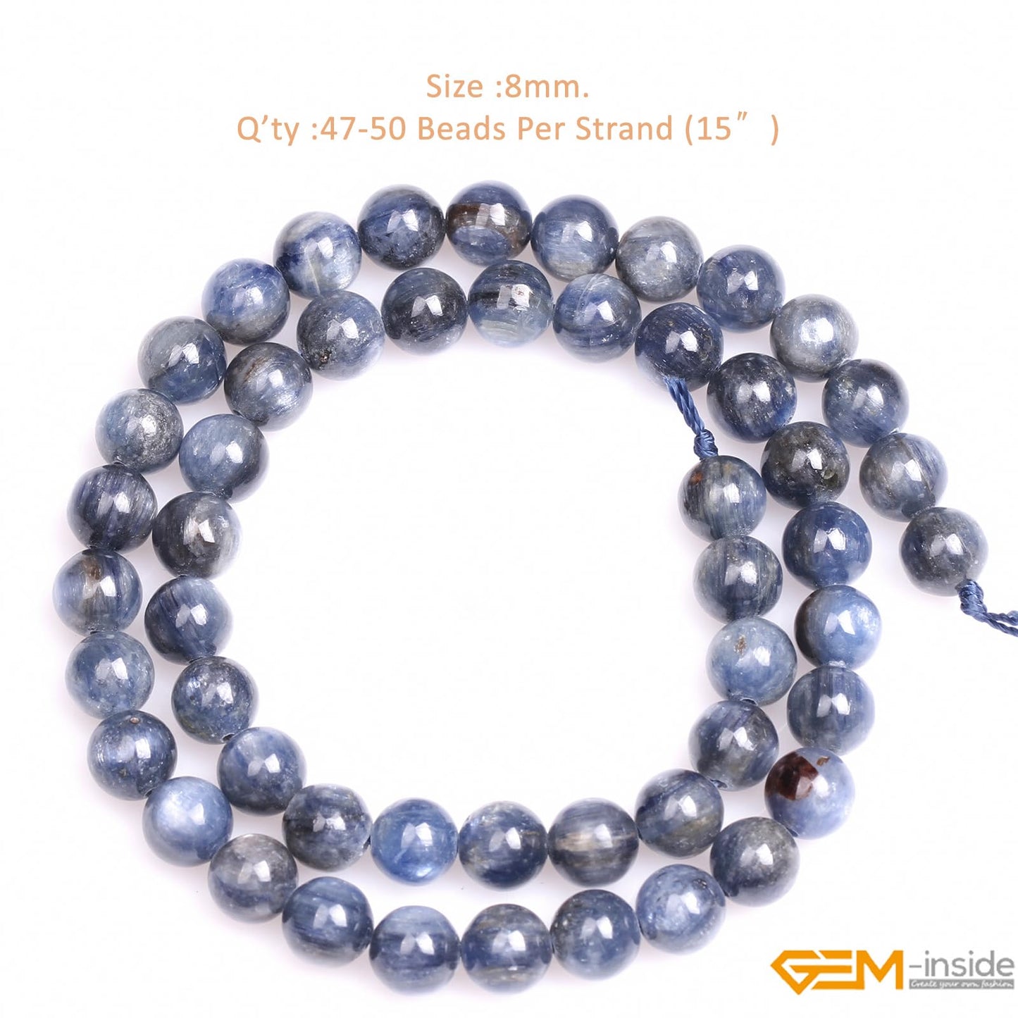 GEM-Inside Natural 8mm Blue Kyanite Gemstone Round Smooth Loose Beads Crystal Energy Stone Power for Jewelry Making 15"