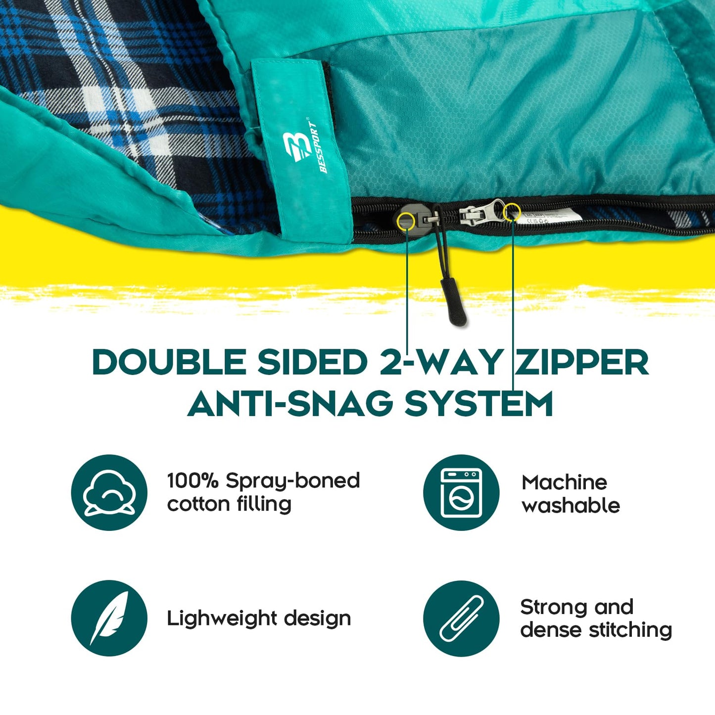 Bessport Sleeping Bag Winter | Flannel Lined 18℉ - 32℉ Extreme 3-4 Season Warm & Cool Weather Adult Sleeping Bags Large | Lightweight, Waterproof for Camping, Backpacking, Hiking