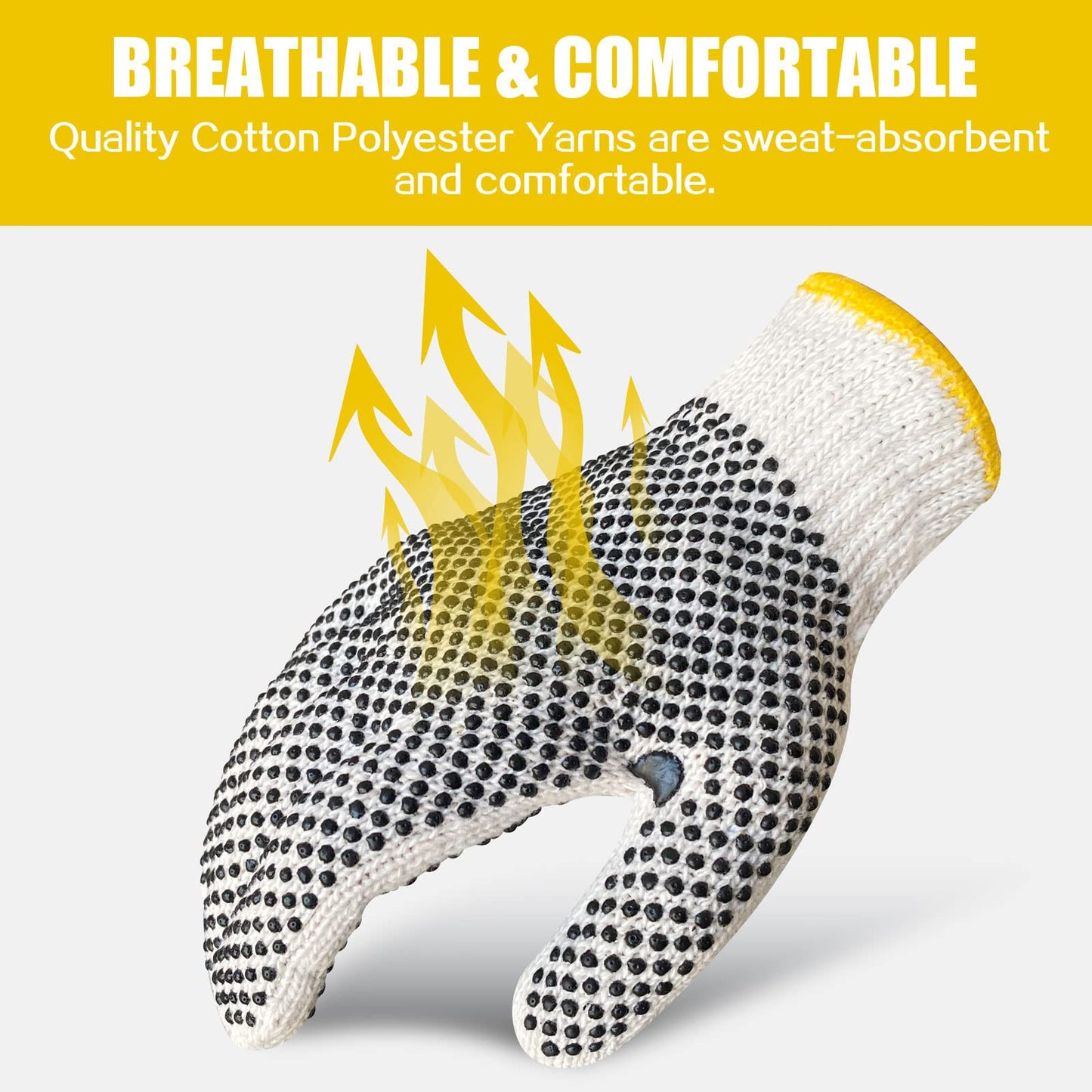 GSAFEME Safety Work Gloves 12 Pairs Cotton with Anti-Slip Grip Dots for Construction,Warehouse Lifting,House Moving