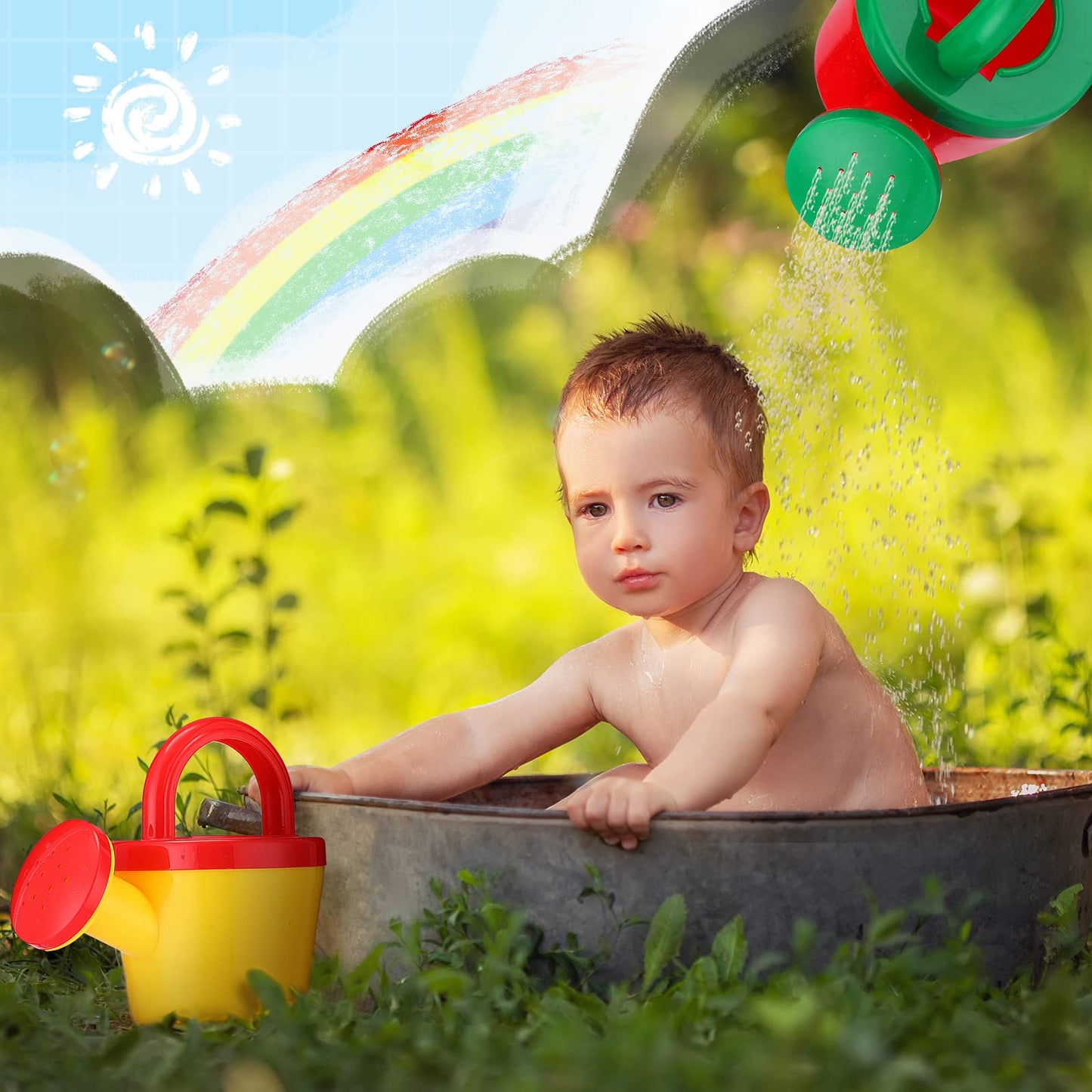 Sosation 12 Pieces Watering Can for Kids Bath Buckets Toys Play Sand Toys Plastic Small Watering Pot with Handles for Childrens Gardening Tools Beach Playing Sand(Basic Style)
