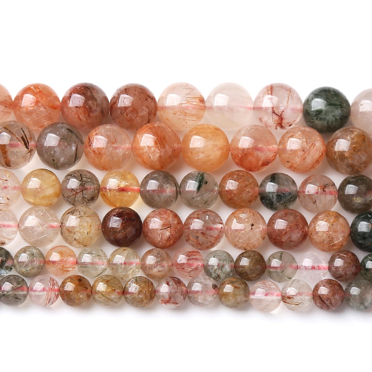 A+ Colorful Rutilated Quartz Crystal Beads Natural Stone Round Loose Beads for Jewelry Making DIY Bracelet Necklace Accessories 10mm 36pcs