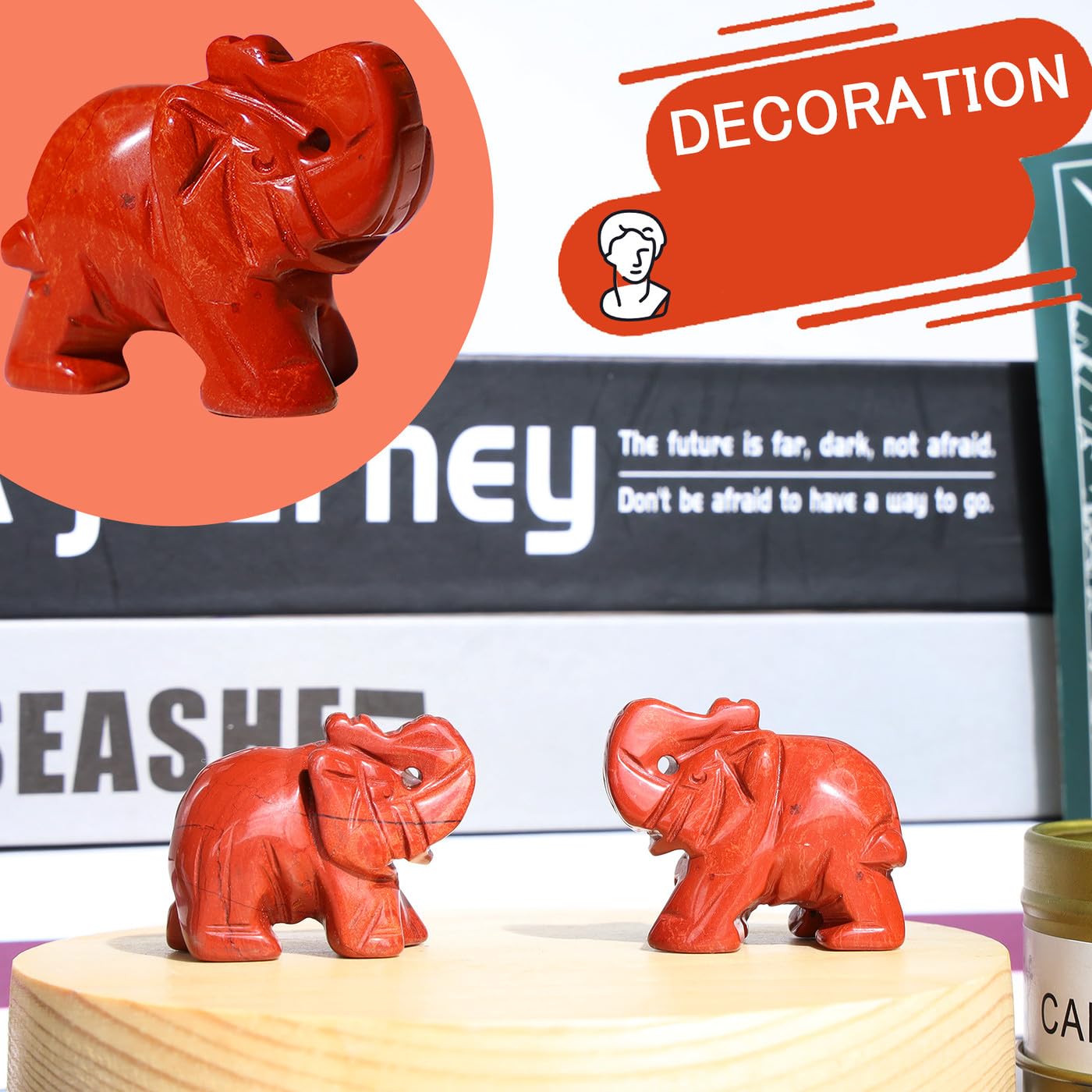 QINJIEJIE Red Jasper Crystals Elephant Decor Desk Stones Figurine Natural Gemstones Decoration Room Office Pocket Statue Meditation Spiritual Stocking Stuffers Christmas Stocking Stuffers Gifts Women