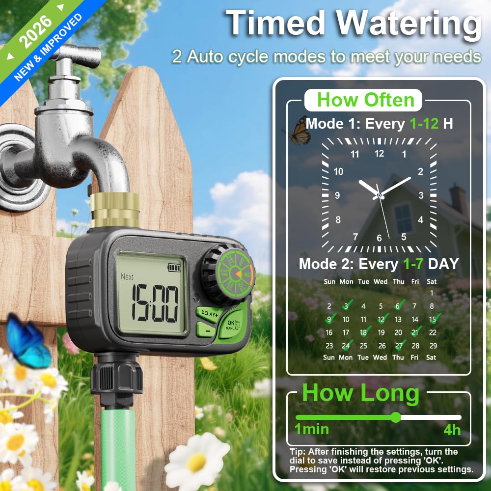 Sprinkler Timer Water Hose Timer - Programmable Digital Irrigation Outdoor Waterproof with Rain Delay, Manual & Automatic Watering System for Yard Lawn Garden Hose, Brass Inlet 1 Outlet