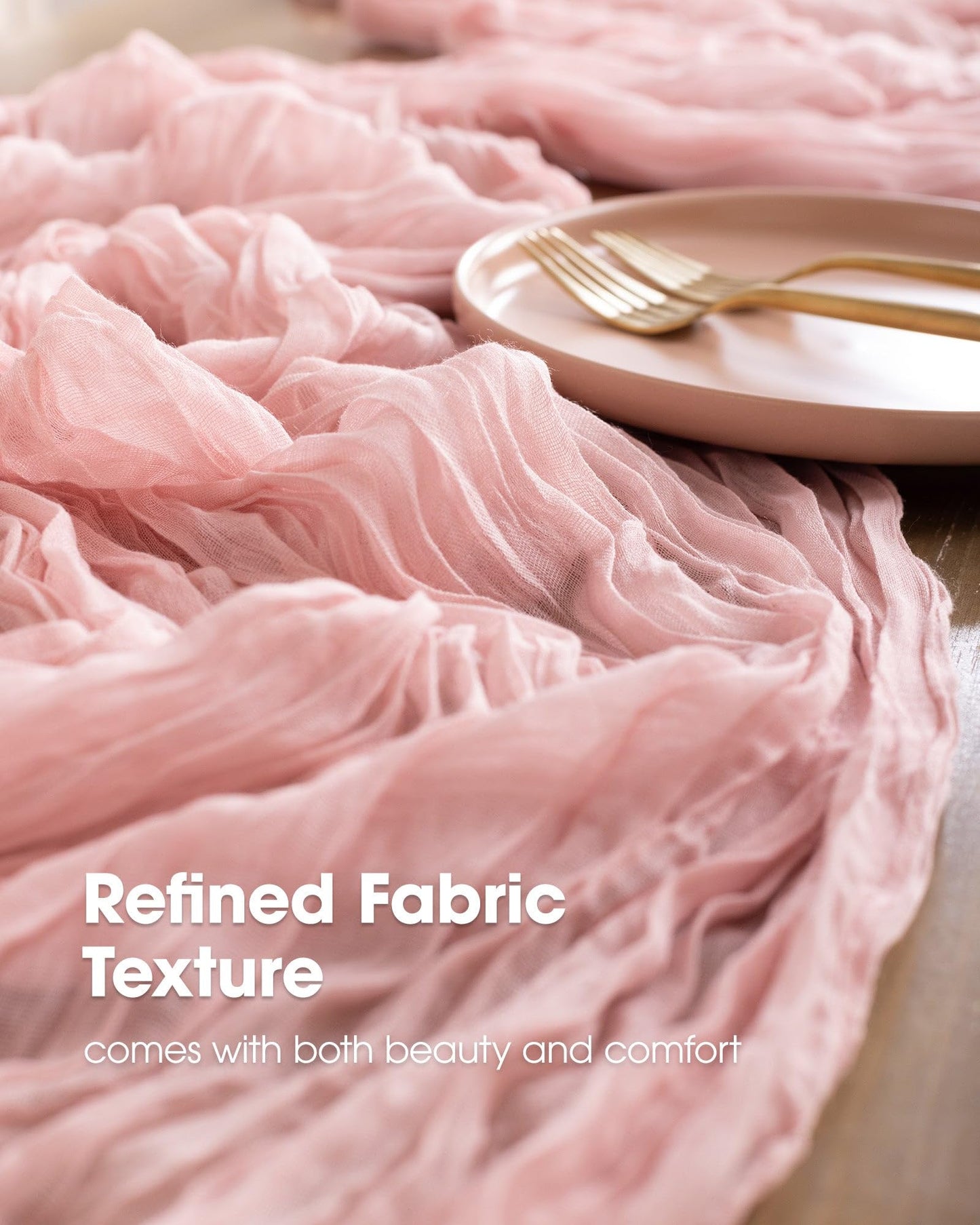 Pureegg 2-Pack Cheesecloth Table Runner, 120'' Easter Spring Boho Gauze Table Cloth Decorations for Party, Baby Shower, Wedding and Farmhouse, Fabric Room Decor, Dusty Pink
