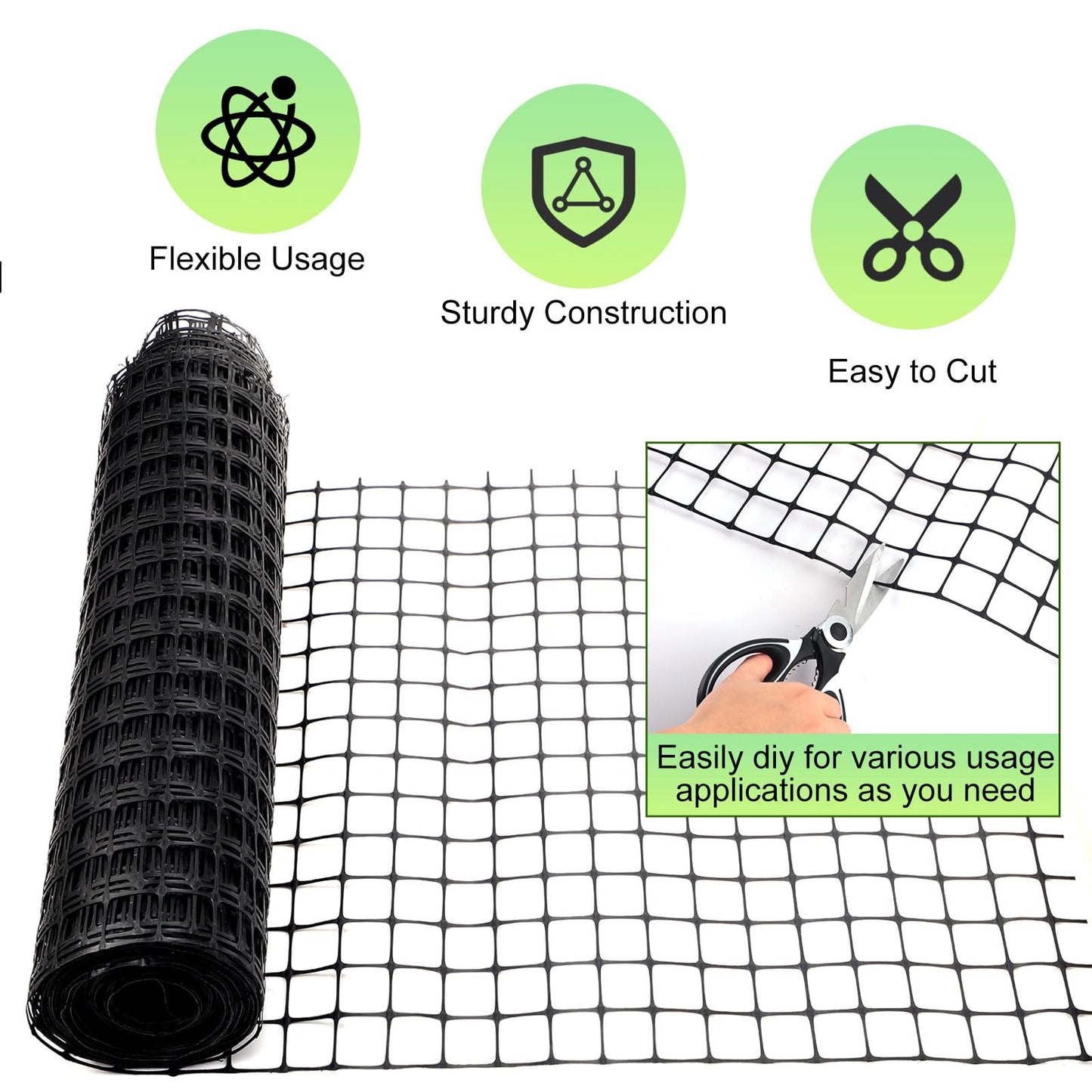 Windyun 2 Roll 100 ft 200 ft in Total Plastic Mesh Fence Roll Safety Construction Barrier Netting Outdoor Snow Temporary Garden Animal Fencing for Poultry, Chicken, Dog, Patio(Black)