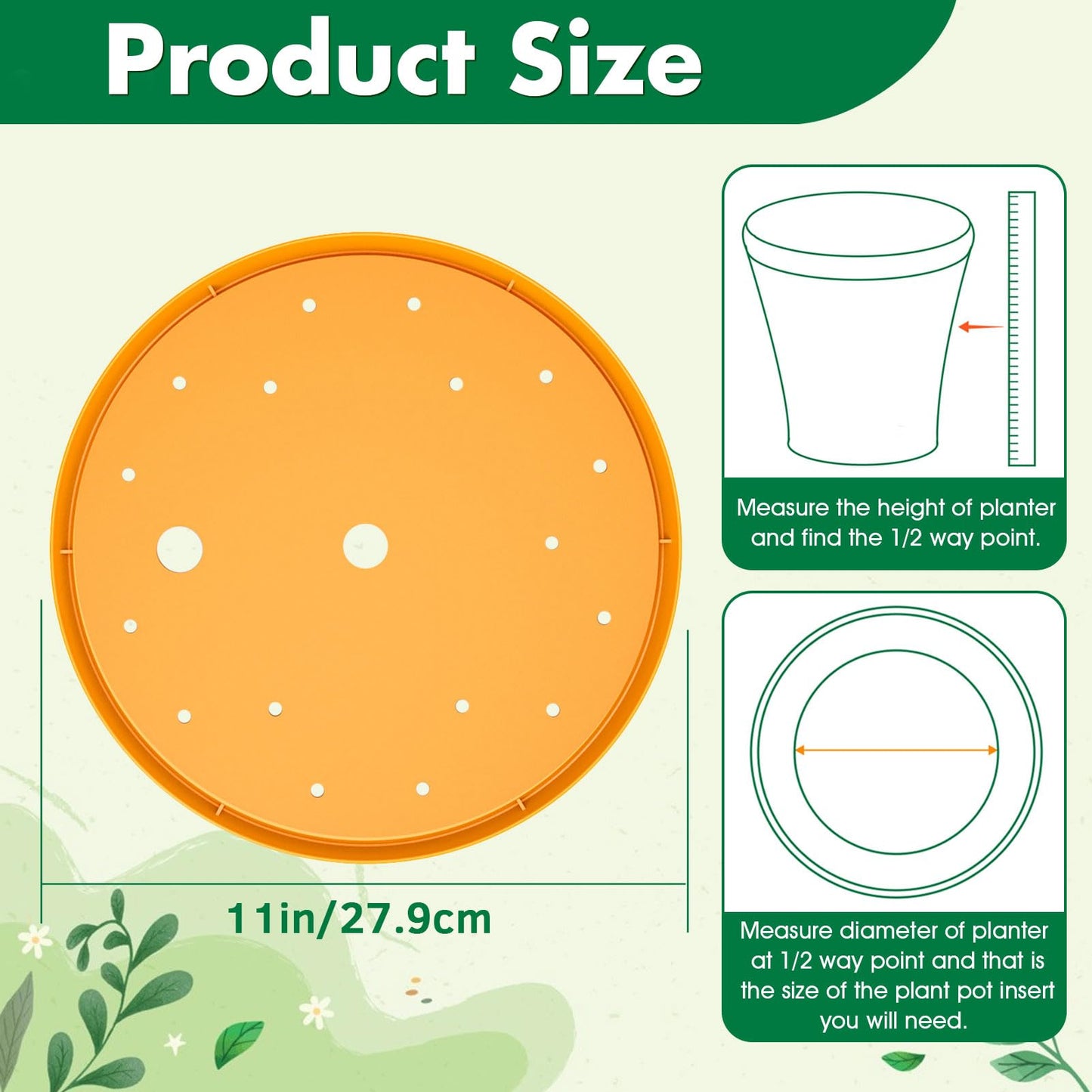 Tryitsbest Round Planter Insert for Large Pots, 11" Tall Flower Pot Fillers for Planters with Drainage Holes for Indoor Outdoor Gardening Plants Container (1 Pack, 11 inch)
