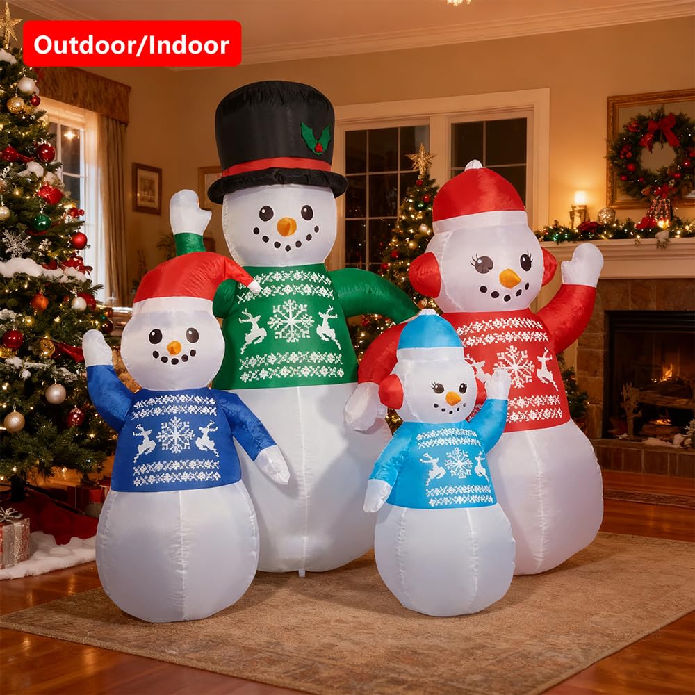 BORGOVA 6-Foot Inflatable Christmas Decorations - Set of 4 Inflatable Snowman Family Figures with Built-in LED Lights, Ideal for Garden Lawns and Outdoor Christmas Decor