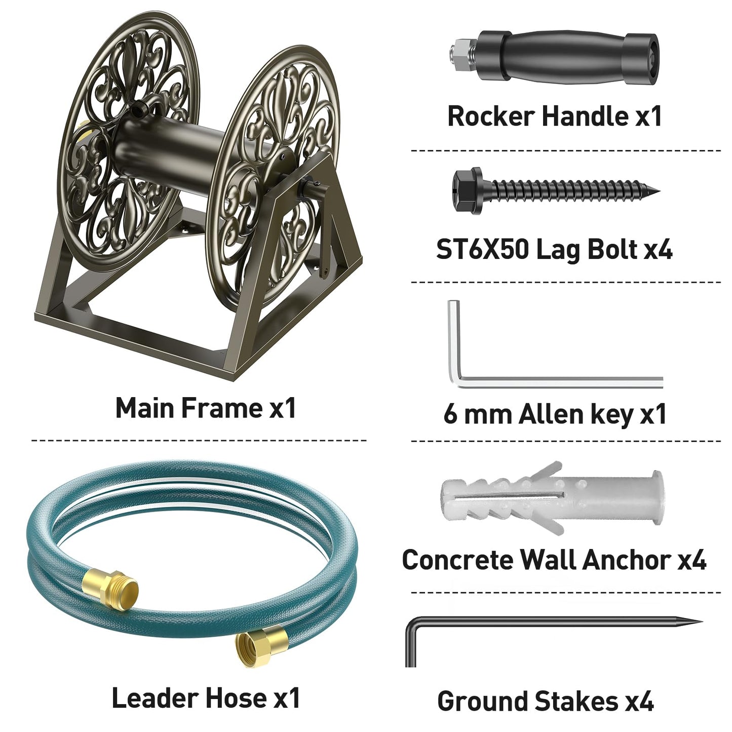 GOFORWILD Garden Wall/Floor Mount Hose Reel, Decorative Hose Reel, Garden Heavy-Duty Water Hose Holder Winder, Holds 200-Feet of 5/8-Inch Hose