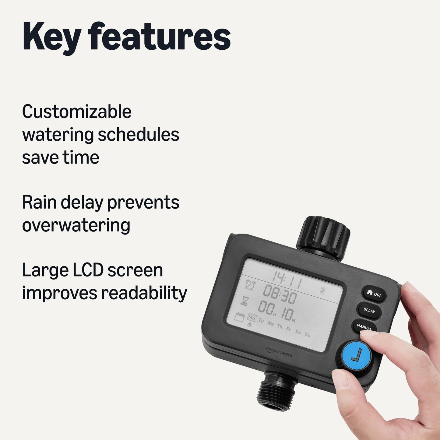 Amazon Basics Single-Outlet Hose Watering Timer, Digital Programmable, 1 Pack