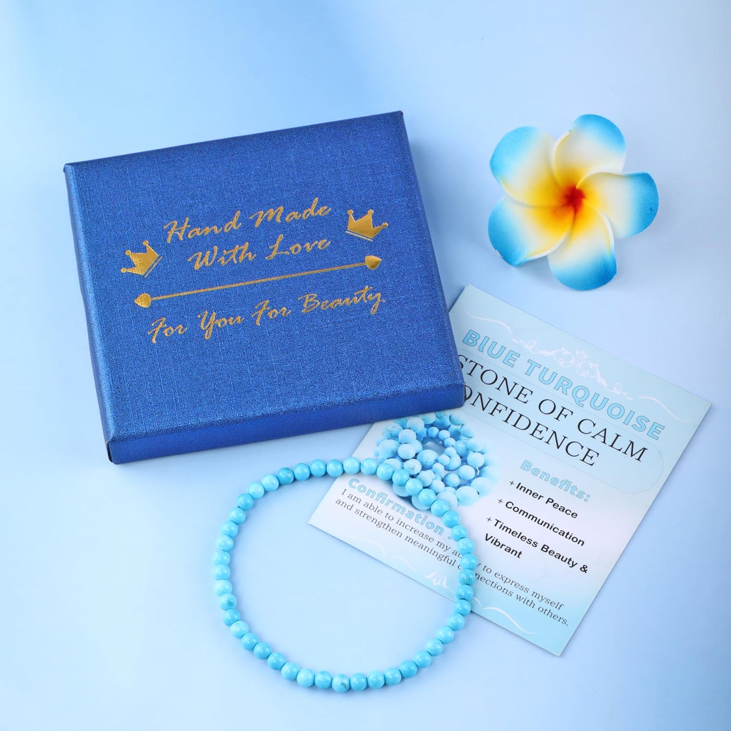 Bymitel 4mm Blue Turquoise - Handmade Reiki Gemstone Stretch Bracelet, Natural Beauty & Spiritual Essence, Crystal Healing for Unisex Adults