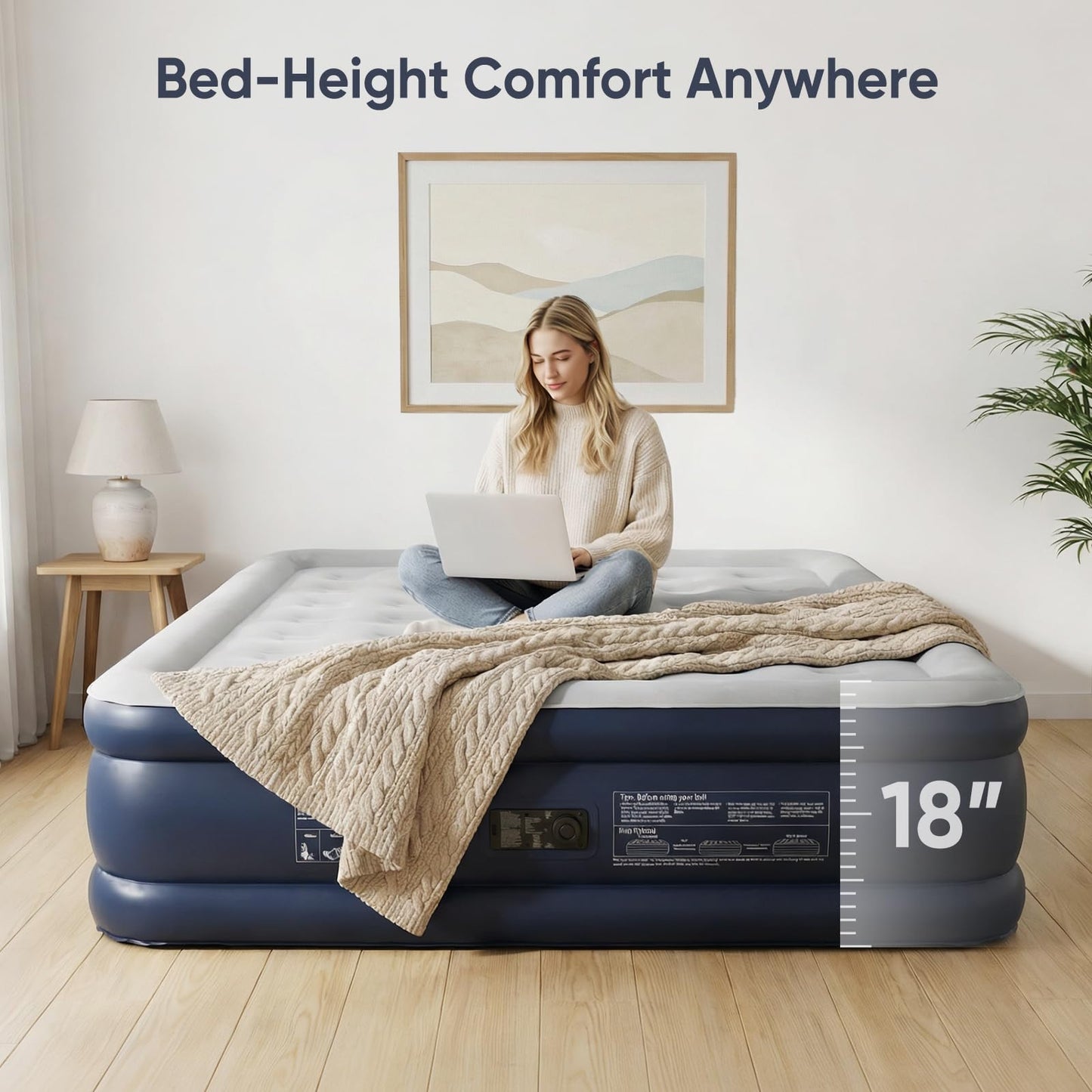 Sekey Queen Air Mattress with Built-in Pump, 18" Raised Inflatable Bed with Anti-Deflation Technology, Odorless & Puncture Resistant Blow Up Mattress for Home Guests & Travel, 660 lbs Capacity