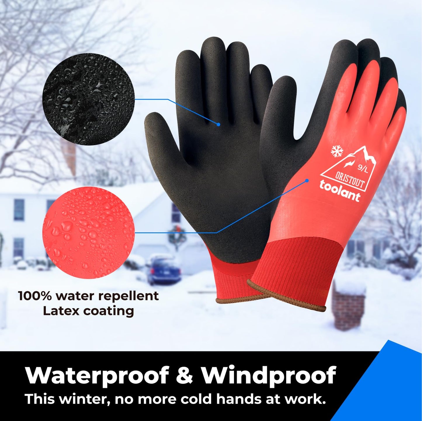 OriStout Winter Work Gloves for Men and Women, Touchscreen, Waterproof Gloves for Working in Freezer, Fishing and Gardening, Thermal Insulated, Super Grip, Red, Large