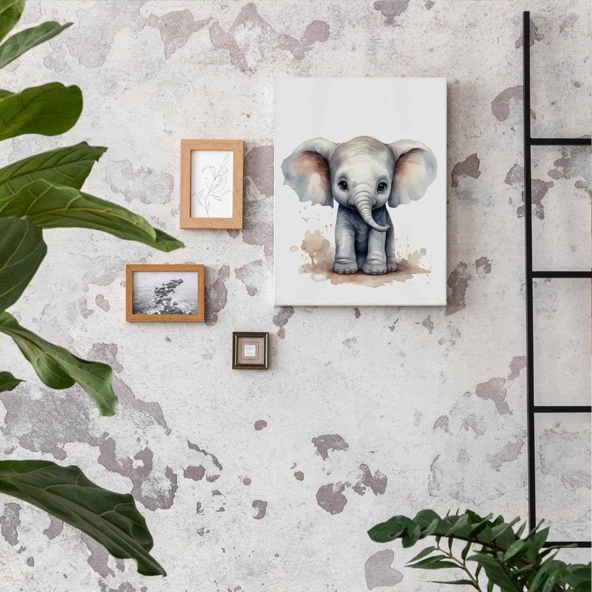 Woodland Nursery Decor, Baby Room Decor, Elephant Wall Art Decorations For Safari Nursery Kids Toddler Boy Girl Room Playroom, Animal Wall Art Prints Poster 11x14 Inches Framed