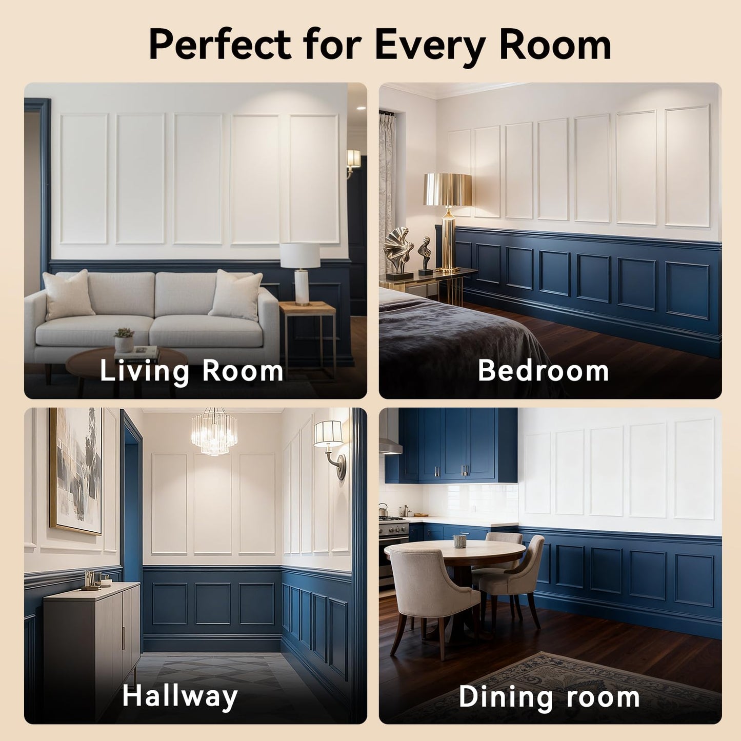 Upick Wall Molding Kit, Pre-Cut Peel and Stick Paintable Wainscoting Panels, Decorative Trim for Accent Walls (24"x54", 6-Frame Set)