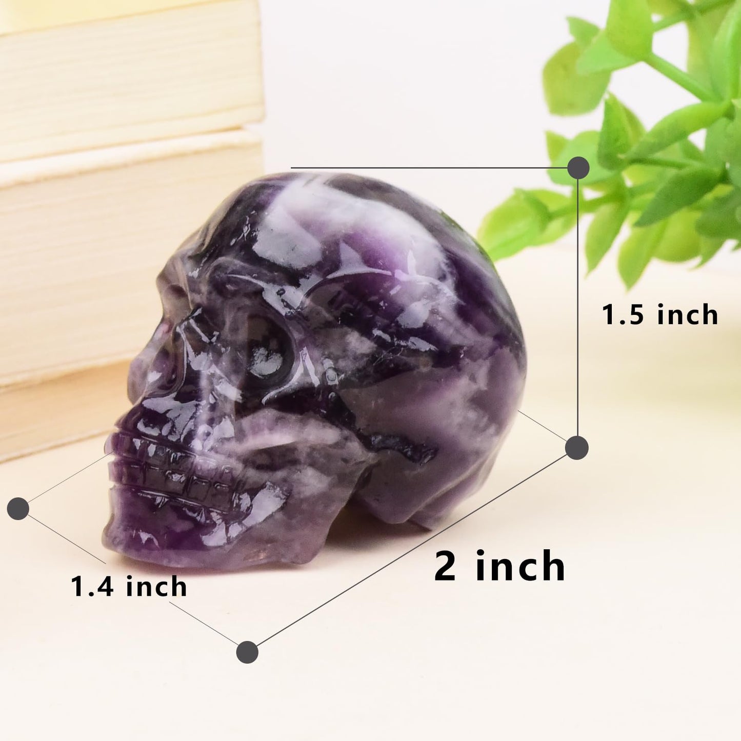 QLRSUXN 2 Inch Dream Amethyst Crystal Skulls Decor,Human Skull Sculpture Statues Healing Crystal Decor,Halloween Skull Figurines,Home Office Decoration Christmas Meditation Gifts for Men Women