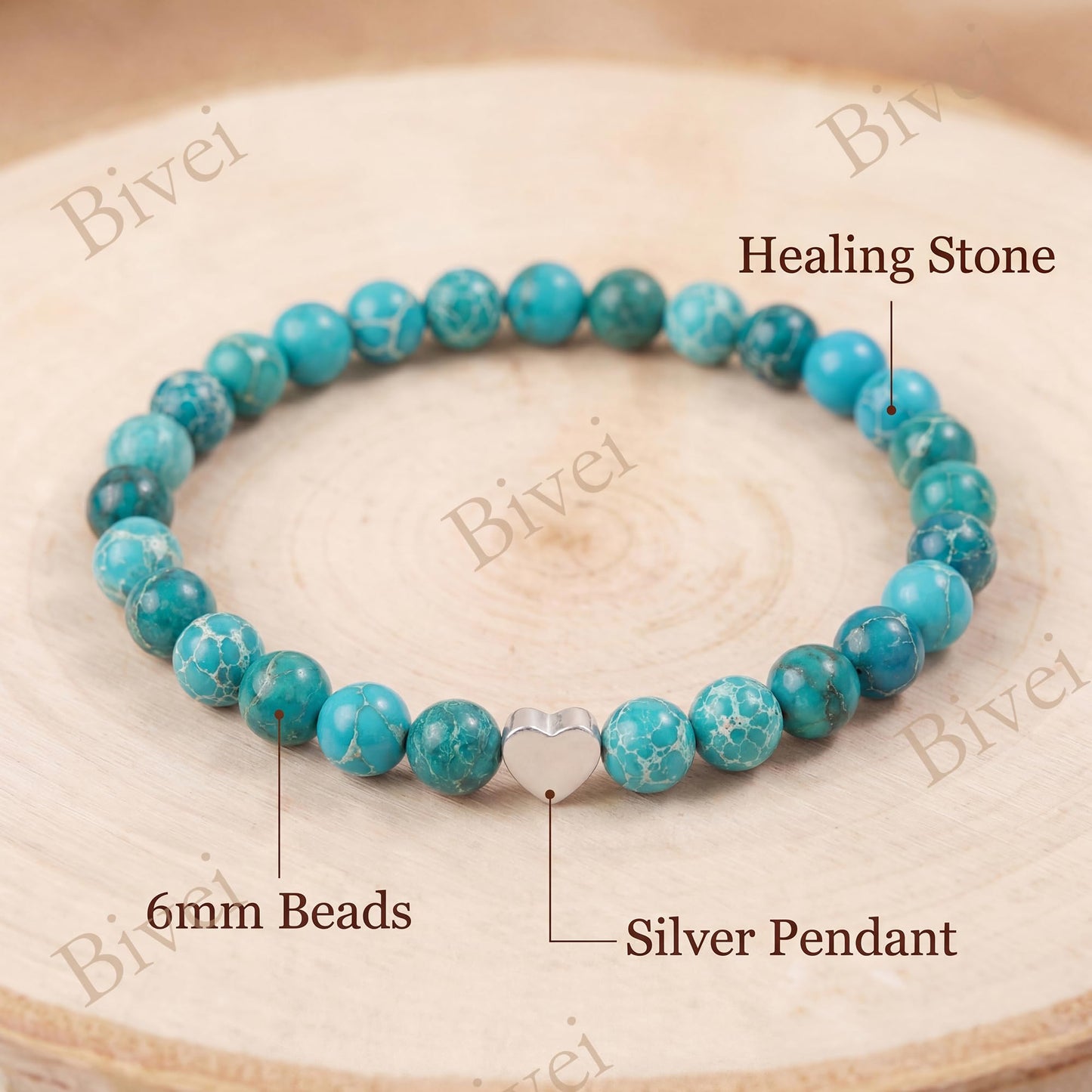 Bivei 6mm Sea Sediment Jasper Crystal Stretch Bracelets for Women, Handmade Natural Stone Beaded Bracelet, Yoga Protection Jewelry Gift