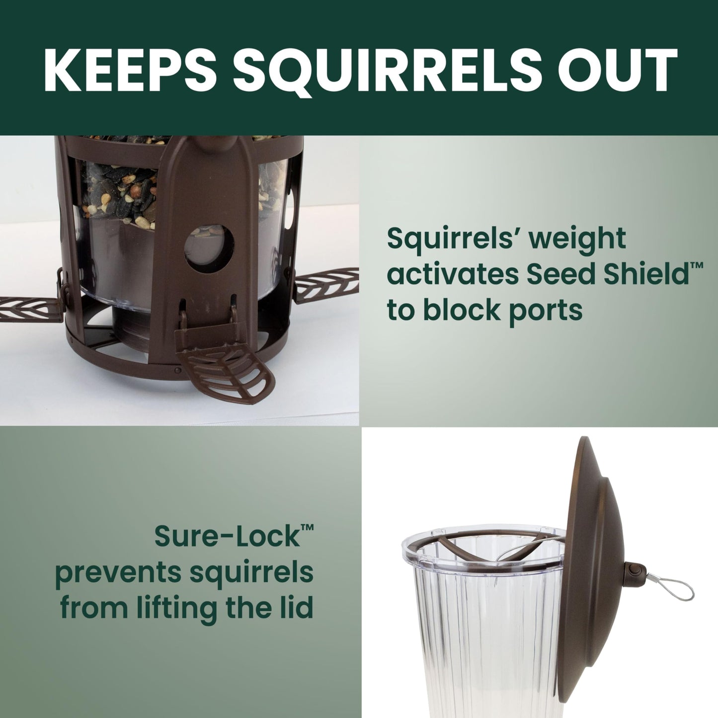 Perky-Pet 334-1SR Squirrel-Be-Gone Max Large Wild Bird Feeder with Flexports, Squirrel Proof Bird Feeder with Weight-Activated Perches - 4LB Seed Capacity