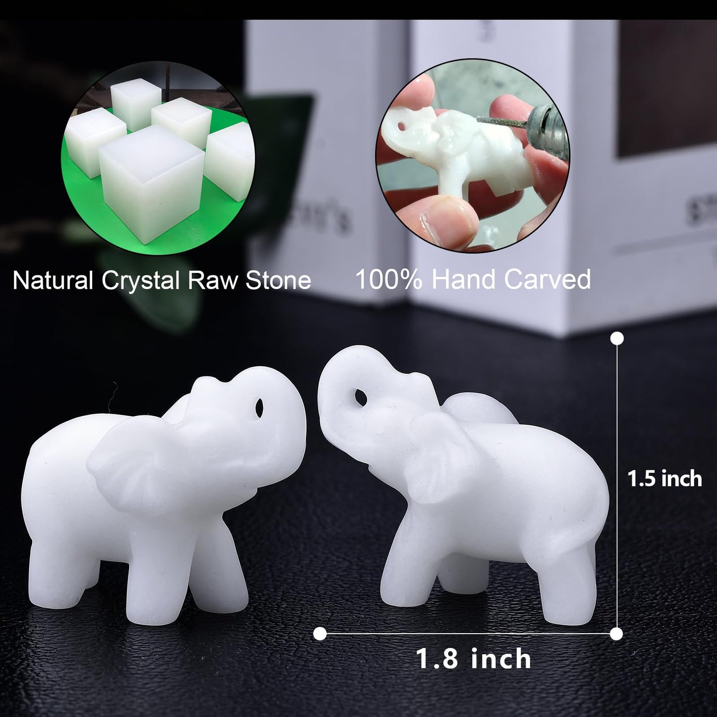 Ytbeoxk 1.8 Inch White Jade Elephant Crystal Decor, Healing Crystal Cute Figurines,White Elephant Gemstones Decorations Statue, Lucky Reiki Stones in Home and Office Meditation Gift for Women and Men