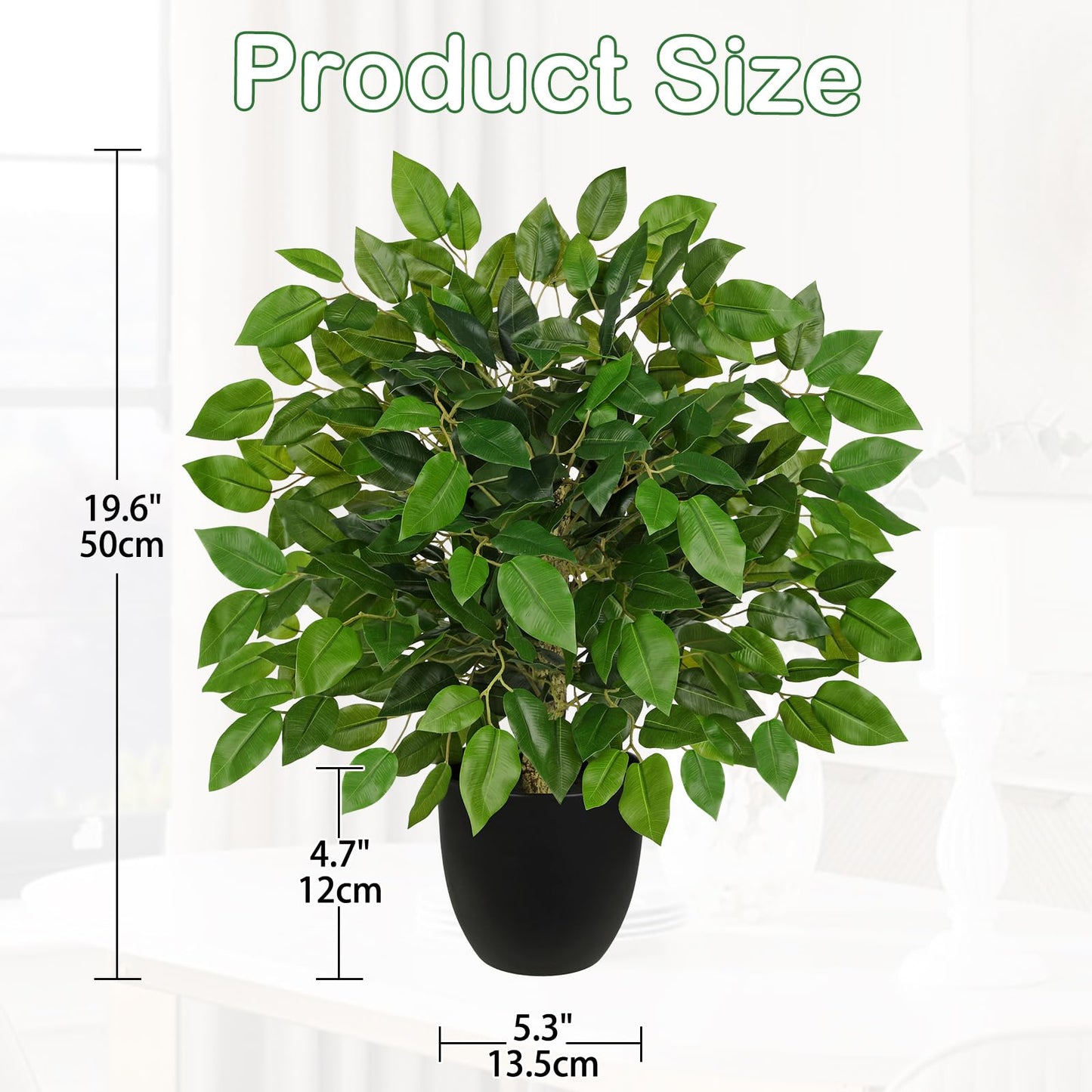GnFlus Fake Plant 19.6'' Small Artificial Plants Indoor Ficus Fake Potted Plant with 28 Branches Faux Tropical Silk Plants for Home Living Room Desk Office Table Kitchen Counter Shelf Décor