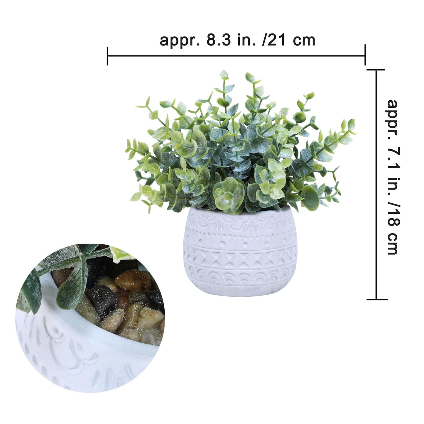 Winlyn Set of 2 Small Artificial Potted Plants Faux Eucalyptus Plant in White Geometric Ceramic Pots Small Desk Potted Plants 7.1" Tall for Home Office Room Decorations Wedding Greenery Centerpiece