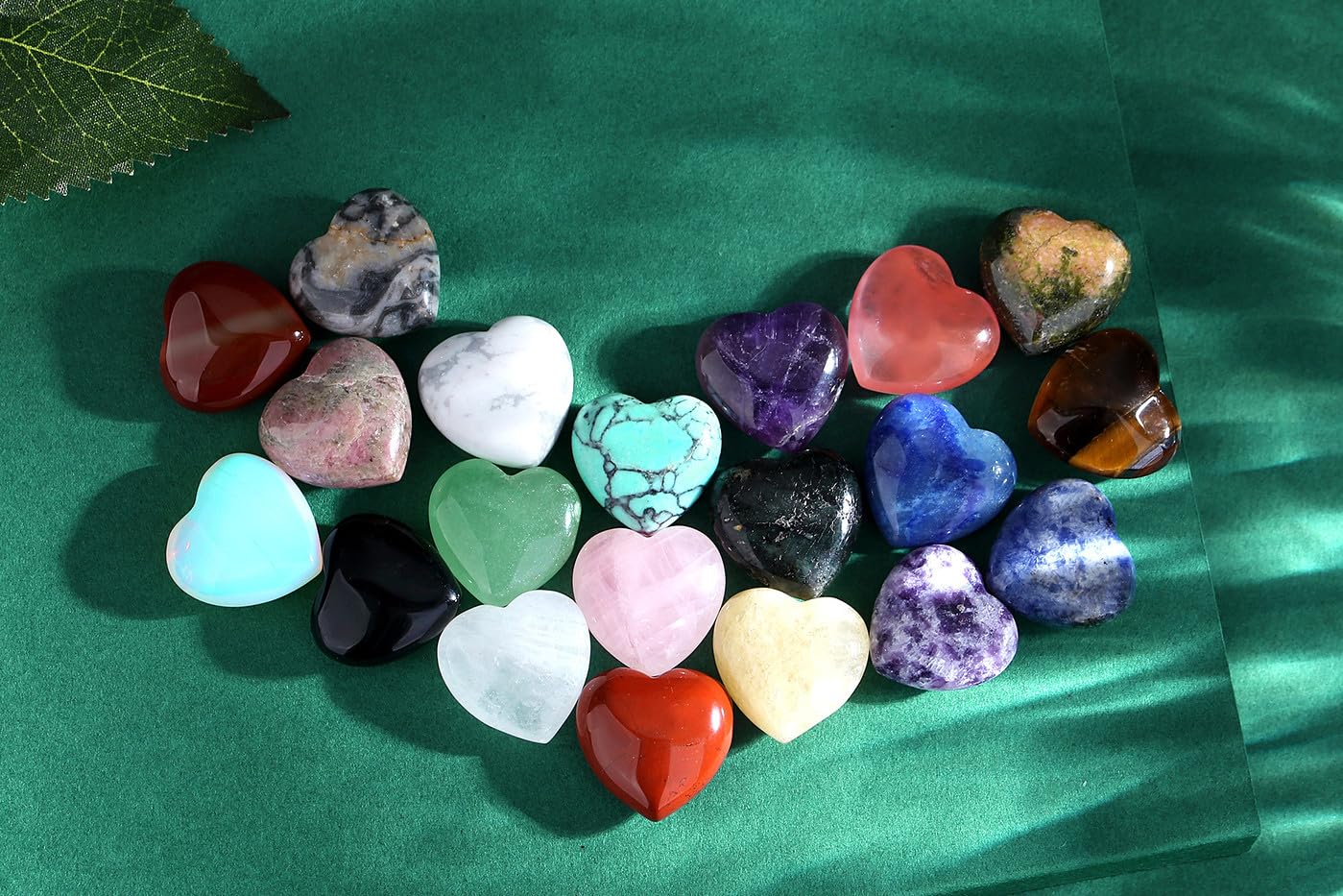 QINJIEJIE 20PCS Thick Heart Crystals Stones Love Shaped Rose Quartz Amethyst Gemstones Pocket Palm Crystal Bulk Wholesale Polished Thumb Stones Set 20 Colors Worry Stone Reiki Energy Bulk Gifts for Women