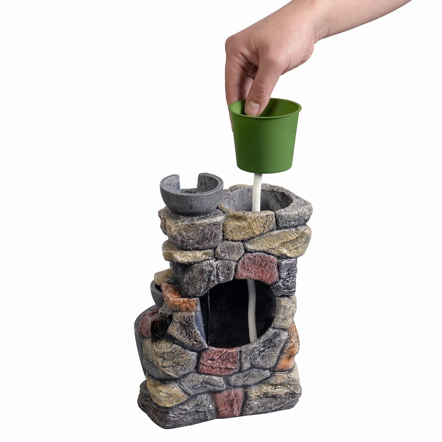 Haobos Indoor Fountain 4-Bowl Rockery Soothing Sound Tabletop Fountains Home/Office Decor Gift for Mom,Mother Day Present with A Small Plastic Pot to Grow Plant/Hebs By Yourself (Automatic Watering)