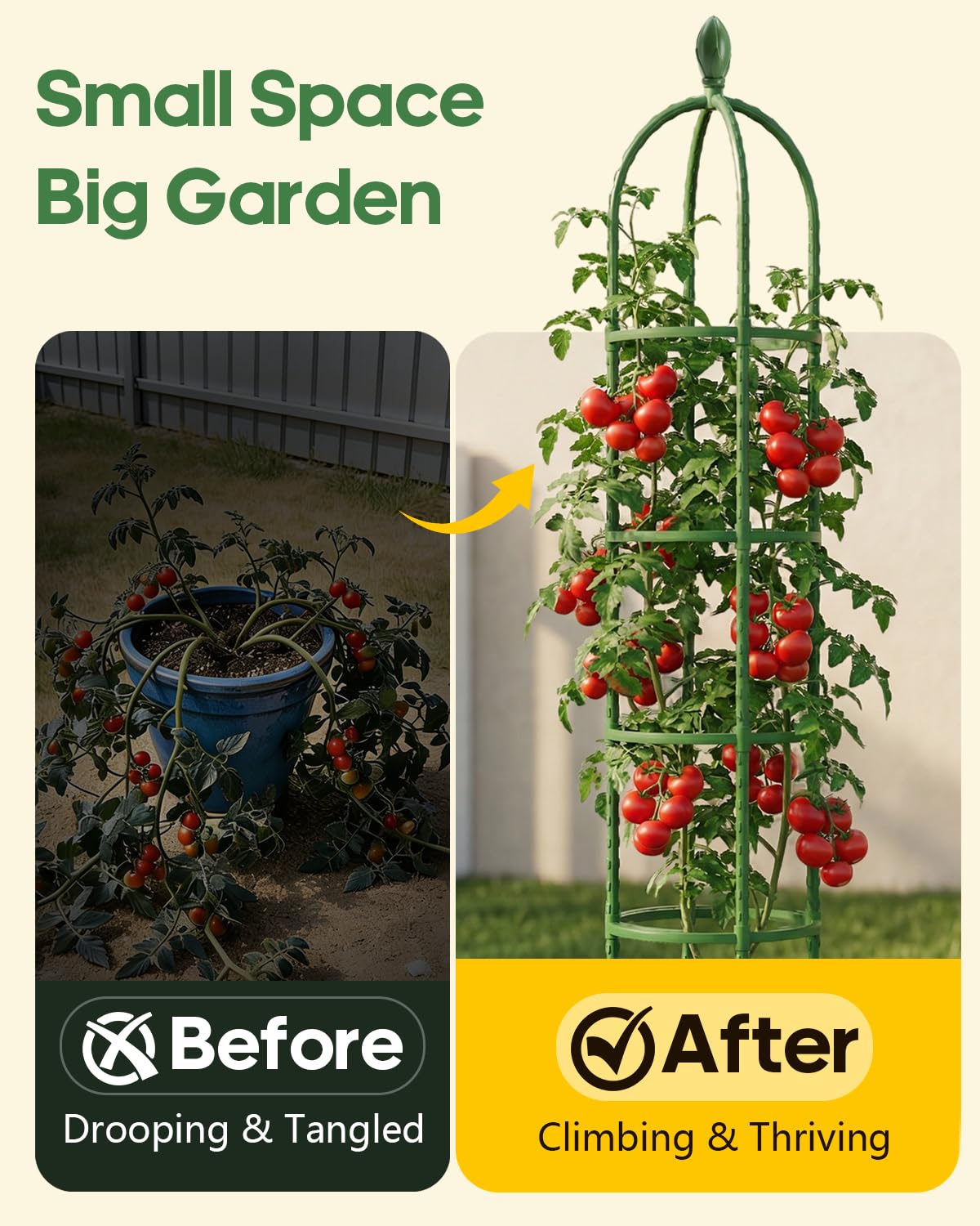 Joyhalo 2 Pack Trellis for Climbing Plants Outdoor, 6.2ft High Adjustable Garden Trellis for Flowers, Green Plastic Coated Steel Plant Stakes Use As Tomato Cage