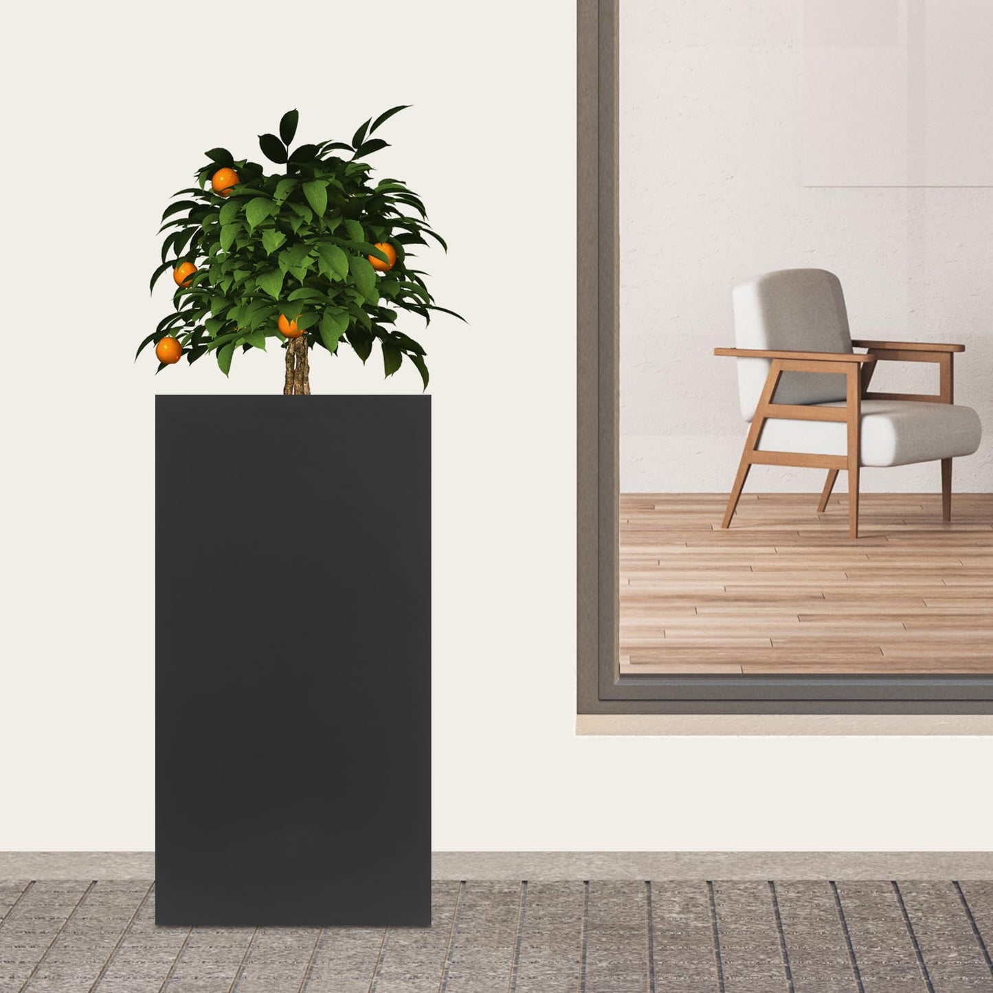 lxrnqcey Tall Square Metal Planter, Heavy Planter for Outdoor Plants Metal Planters Box 16"x16"x30" Rectangle Outdoor Planters Box for Outside,Indoor,Garden (Black)
