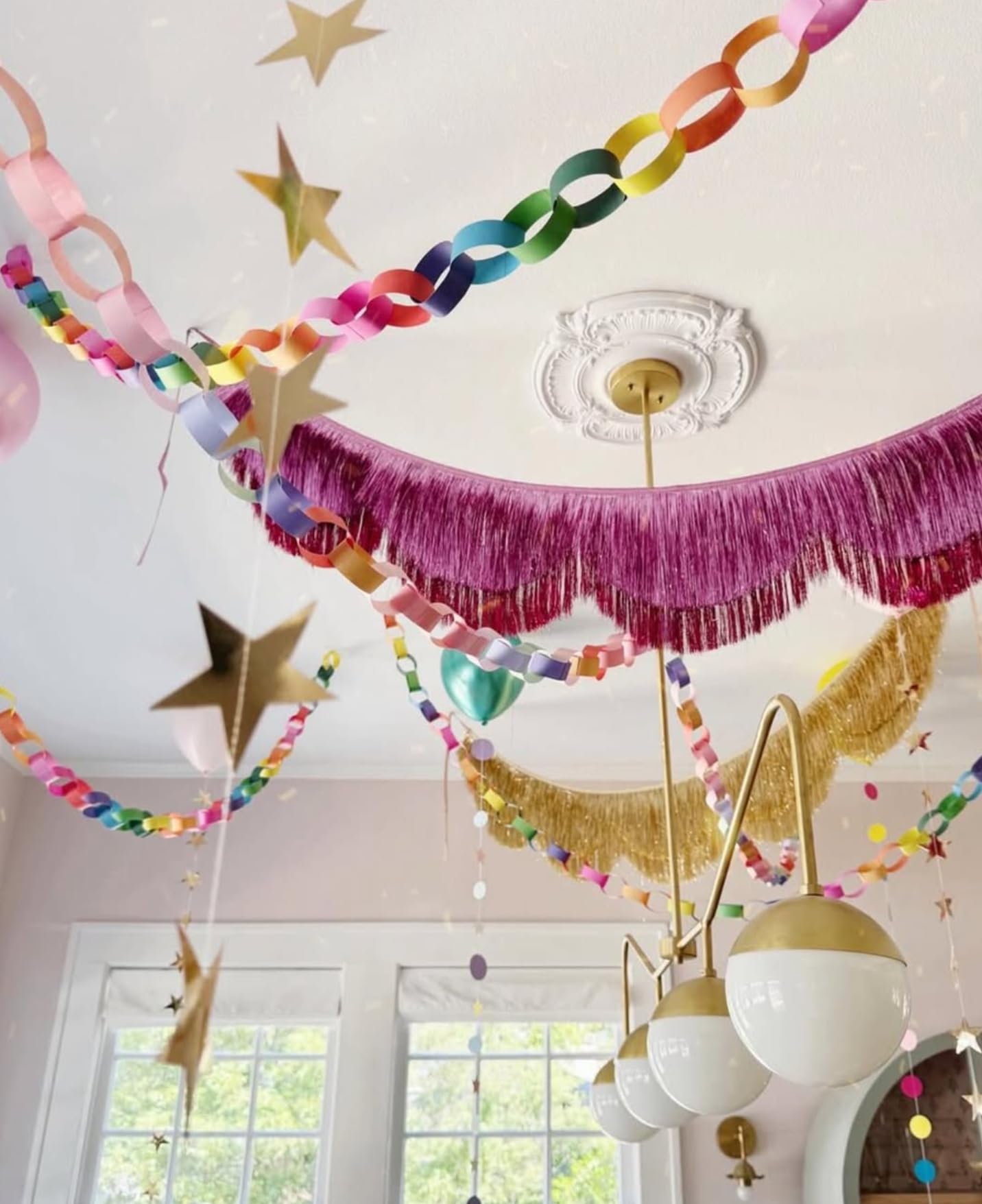 xo, Fetti Gold Scalloped Layered Fringe Banner - 5 Ft. | Bachelorette Party Decorations, Birthday Party Decor, HBD Decor, Photo Booth Banner Backdrop