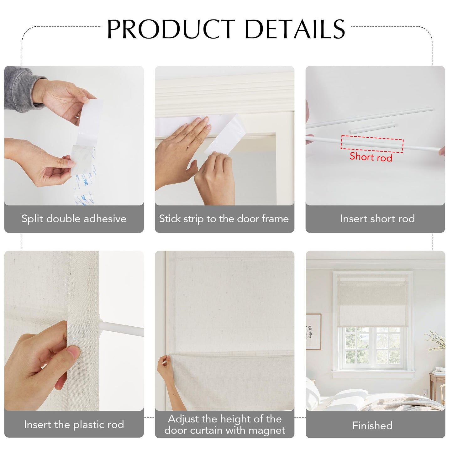 NICETOWN Linen French Door Curtain No Drill Roman Shades for Windows, Ivory Solid Cordless Blinds for Farmhouse Door Window Covering with Light Filgtering, W26 x L40, 1Pc
