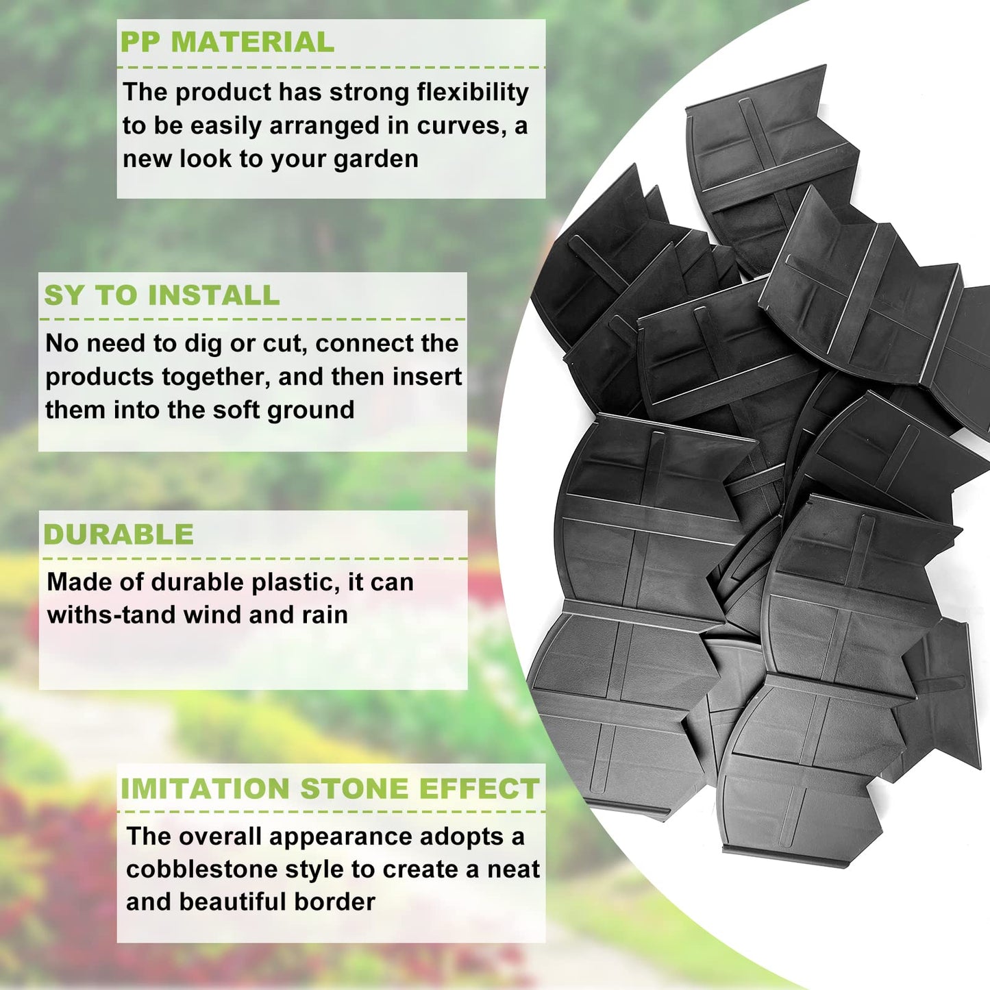 Vashly 40Ft Landscape Edging No Dig, 5.9In Garden Edging Border with 40Pcs Stakes, 40Pcs Plastic Flower Bed Border Flexible for Landscaping, Lawn Patio, Pathway, Black