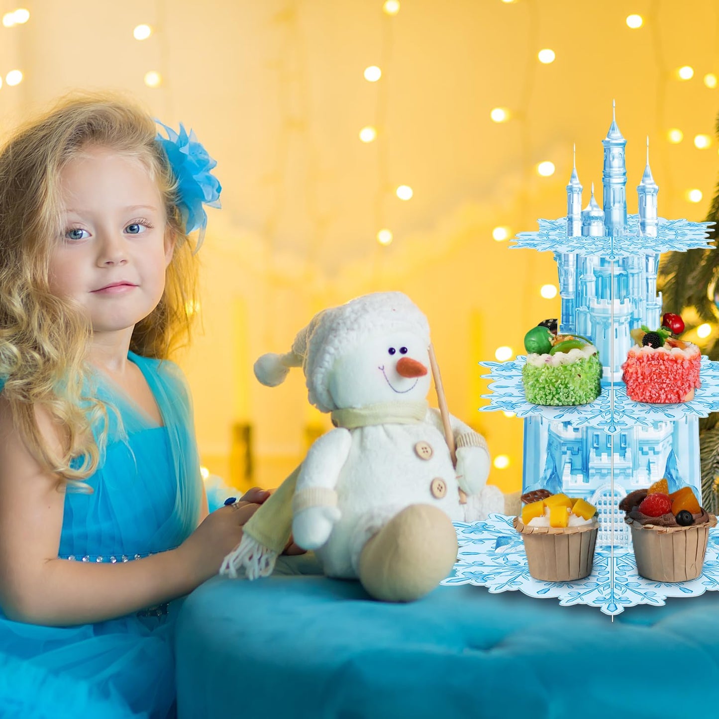 Zopeal 3 Tier Snowflake Cupcake Stand Party Decorations Snowflake Cupcake Stand Cake Holder Winter Snow Themed Cake Holder Winter Dessert Stand for Girls Kids Winter Birthday Party Supplies