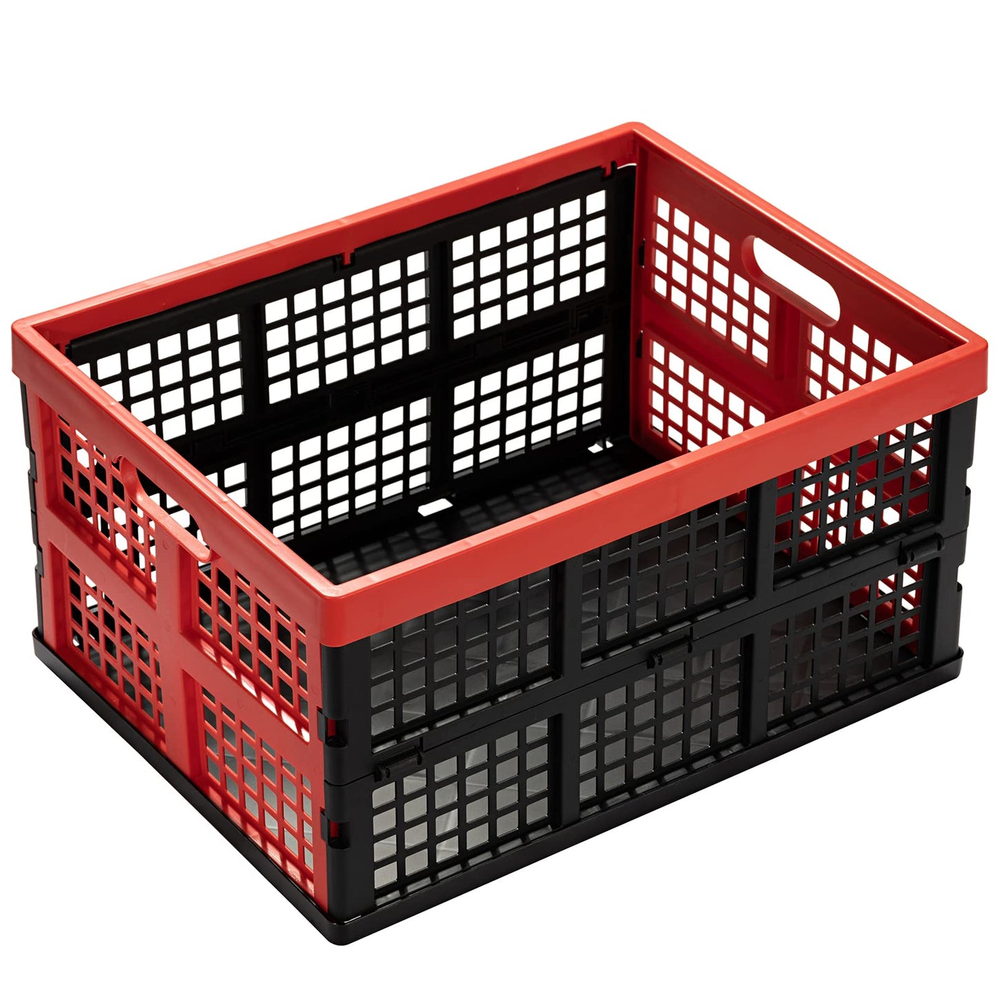 Eslite 34L Large Plastic Folding Storage Crates,Collapsible Crates for Storage,Pack of 3 (Black+Red)