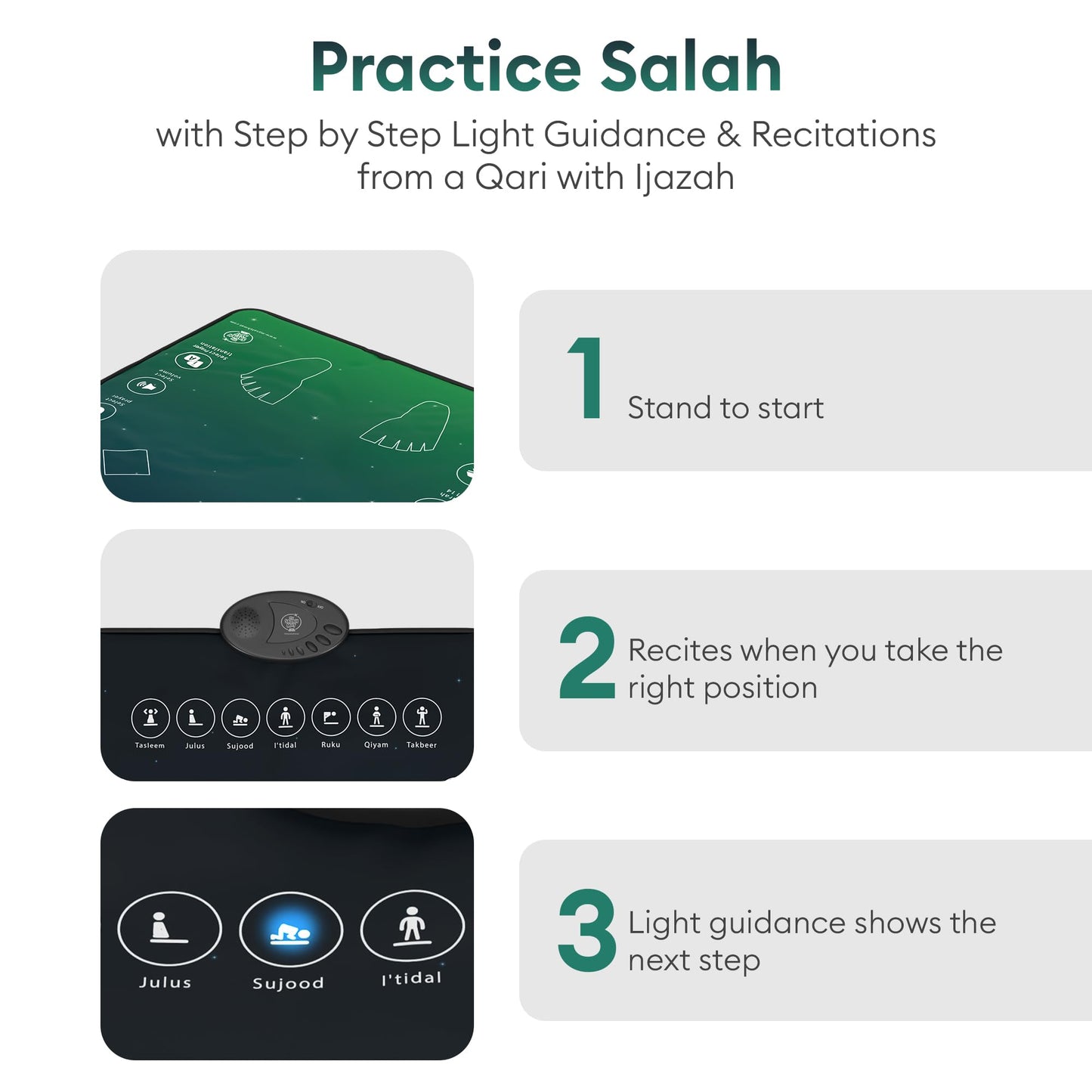 My Salah Mat for Adults - Smart Interactive Prayer Mat for Adults & Reverts Learning Surahs, Salah, Duas, & More - Muslim Prayer Rug with 25 Touch Keys, Padded Prayer Mat Layer, & Speaker for Ages 8+