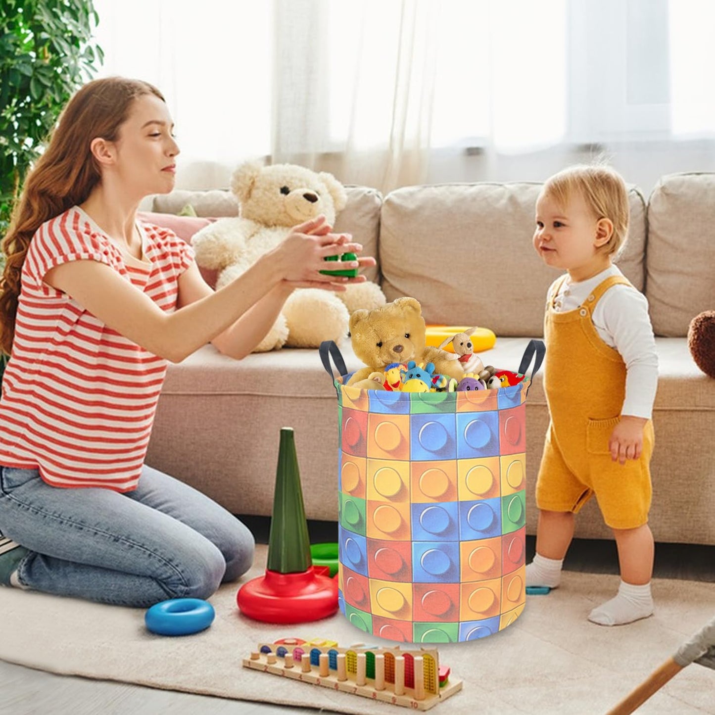 FXOLCSHE Toy storage basket,Building block toy storage basket,Nursery laundry hamper,Waterproof foldable laundry basket for kids,Clothes Organizer Basket,Toys Box,Room Decor(Blocks)