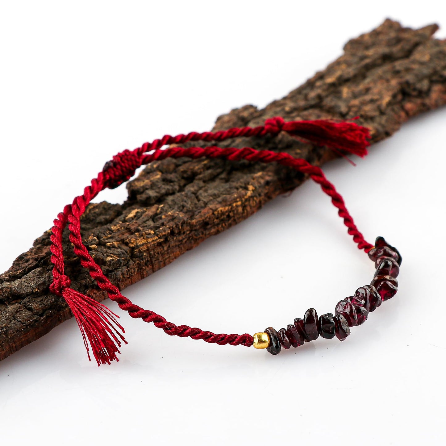 NJCRAFT Red Garnet Bracelet for Women | Natural Red Garnet Gemstone Chips Adjustable Braided Bracelet (Approx. 6 Carat) | Handmade Slider Rope Bracelet 6+4 Inch | Minimalist Jewelry Gift