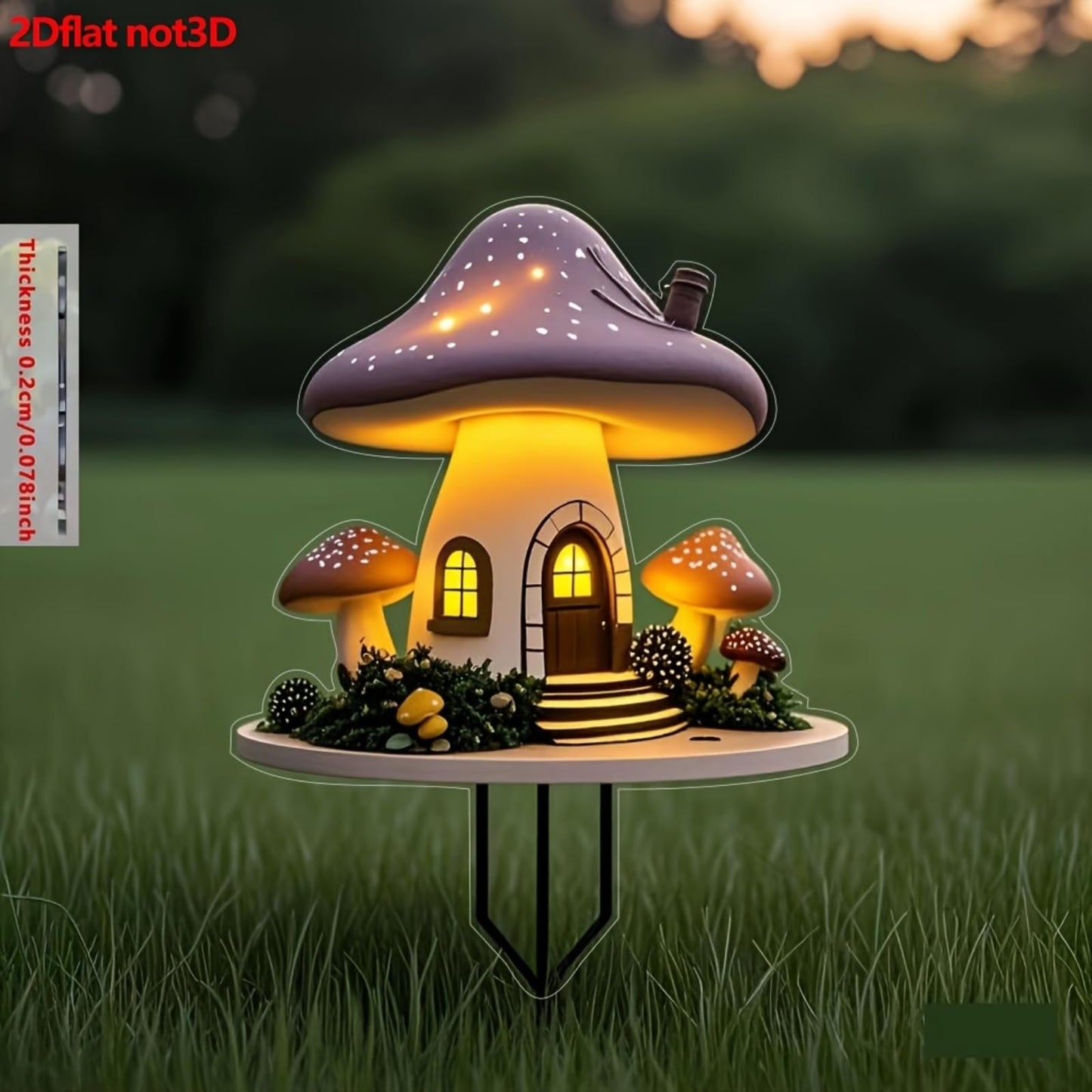 Mushroom Decor Stake - 2D Acrylic Flat Ornament for Gardens, Flower Pots, Flower Arrangements, Patio Planters