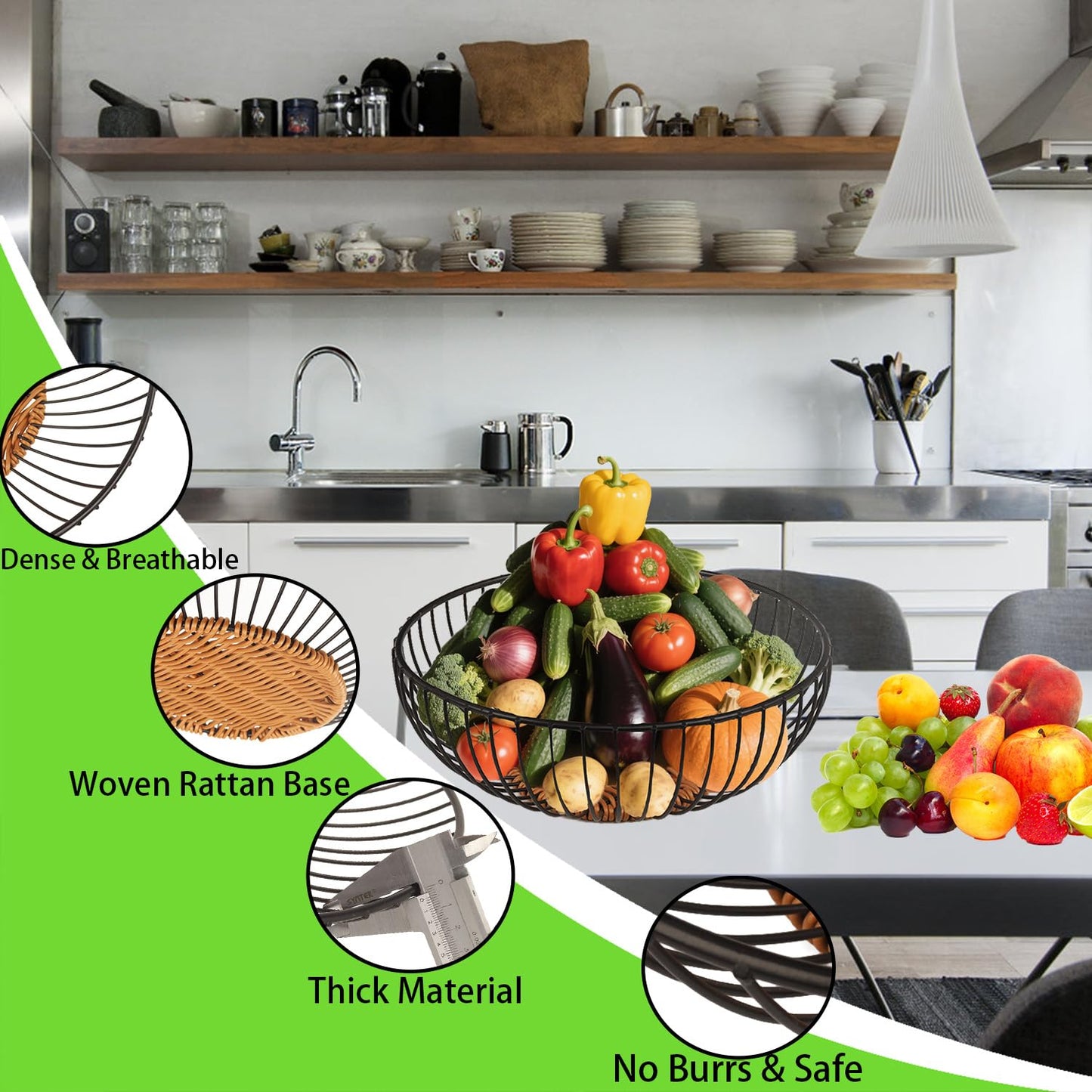 Wuqoioo Metal Wire Fruit Basket, Wire Fruit Dish Kitchen Fruit Basket Stand Fruit Bowls Rustic Wire Fruit Bowl For Fruits, Veggies (Round brown)