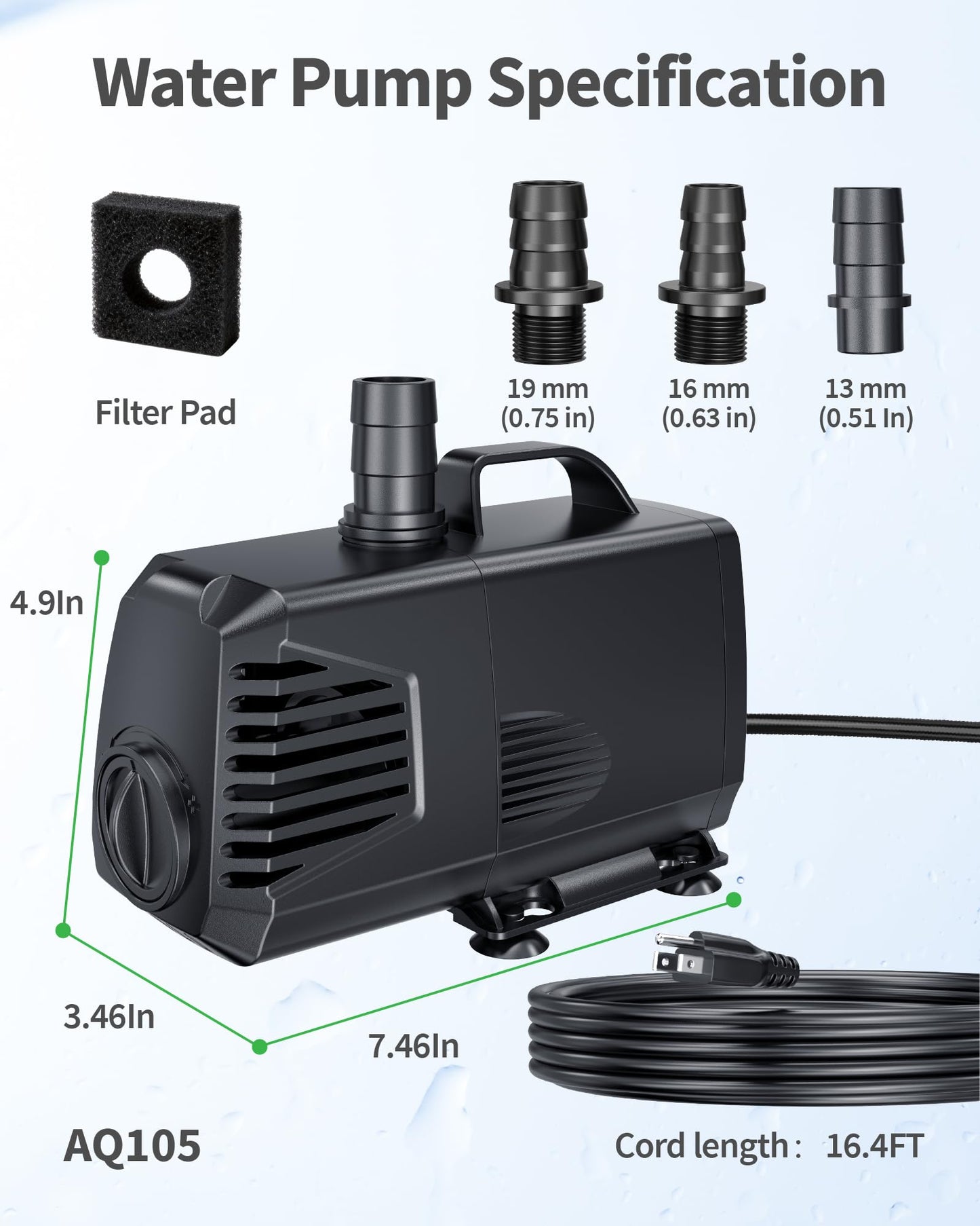 POPOSOAP 880GPH Submersible Pump(3200L/H, 85W), Ultra Quiet Fountain Pump with Over Heating Protection & Filter Sponge 10.5ft High Lift for Pond, Fish Tank, Aquarium, Hydroponics, Waterfall Q105