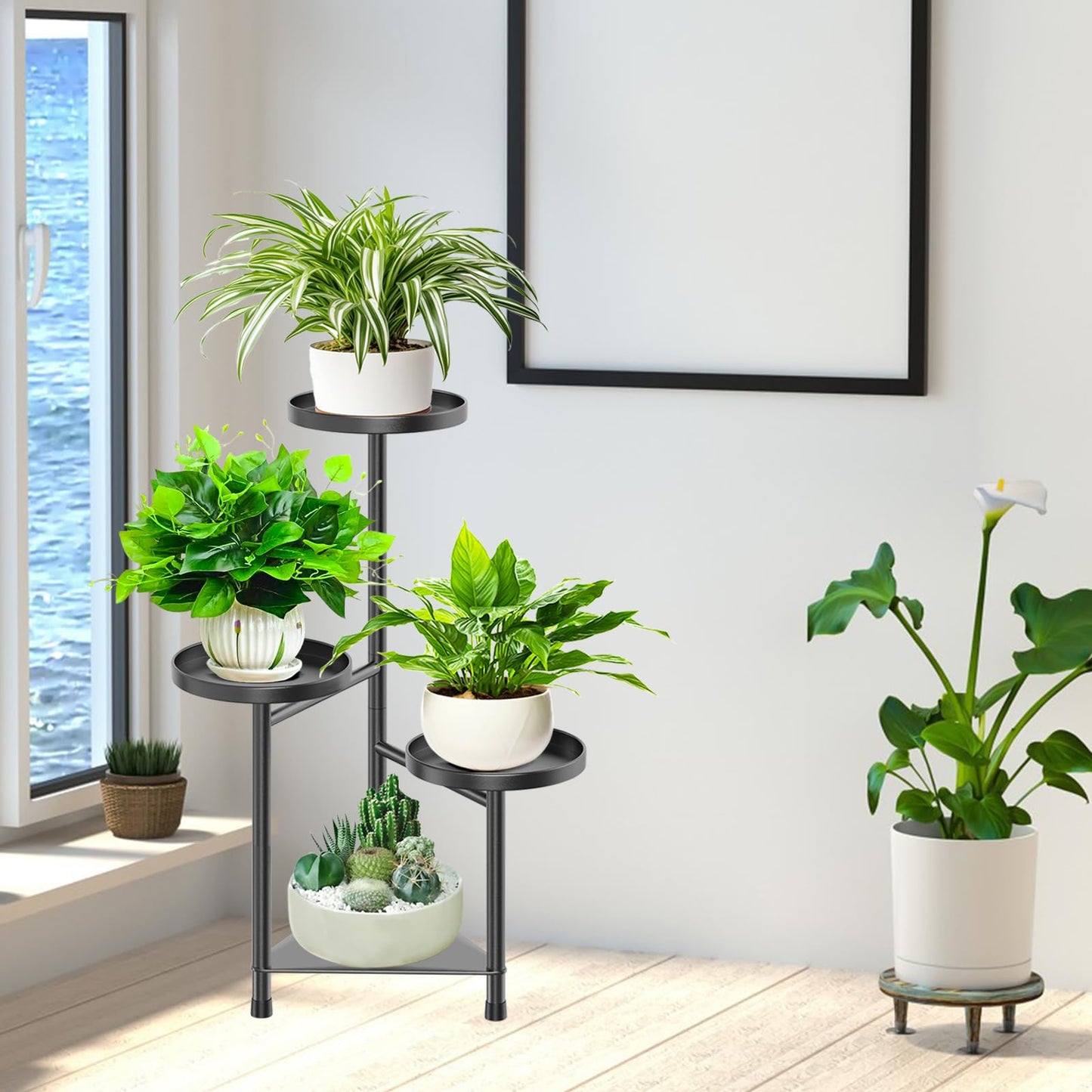 KHayRovies 4 Tier Plant Stand Indoor Flower Shelf, Metal Flower Pot Stands for Indoor Plants, Black Corner Tall Plant Display Holder for Patio Garden Living Room Balcony Bedroom