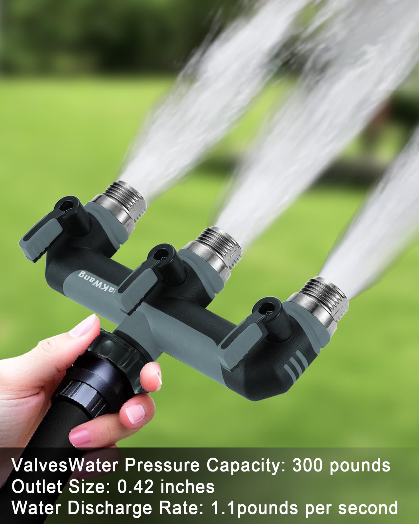 ZaakWang Garden Hose Splitter, 3 Way Hose Splitter, Heavy Duty Water Hose Bib Spigot Splitter, Outdoor Faucet Splitter with Shutoff Valve, T Adapter Connector with 3/4 - Inch GHT Thread (Grey)