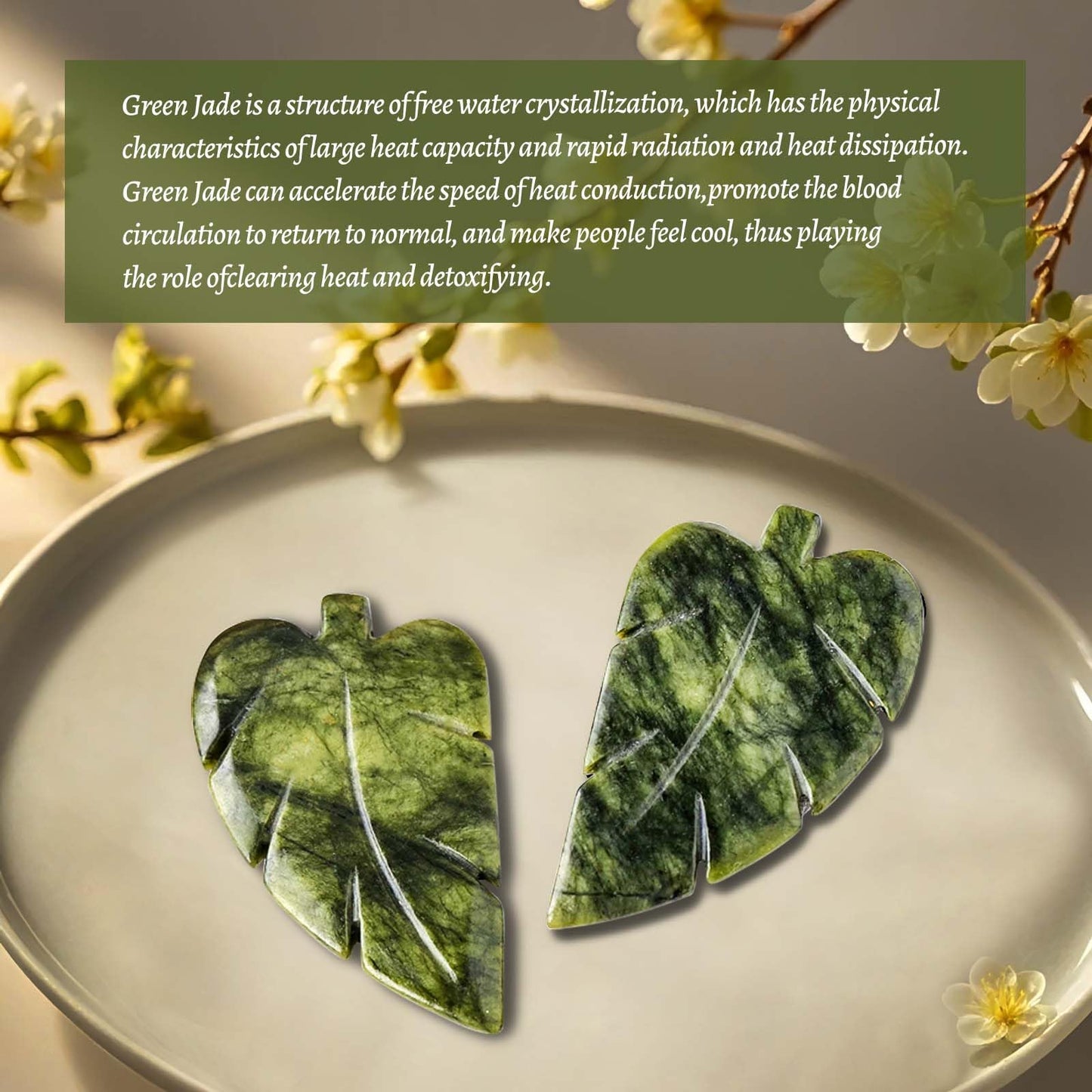 Runyangshi 2PCS Natural Green Jade Stone Hand-Carved Crystal Leaves Sculpture Leaf Shape Crystal Healing Stone Figurines Reiki Gemstone Collection Home Decor Desk Decor